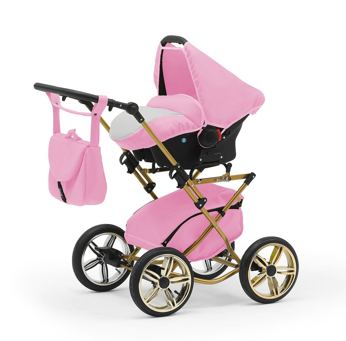 babies-on-wheels Kombi-Kinderwagen Designs in 1 in 14 4 und Base 10 - Iso inkl. Teile - Autositz Rosa-Weiß Sorento