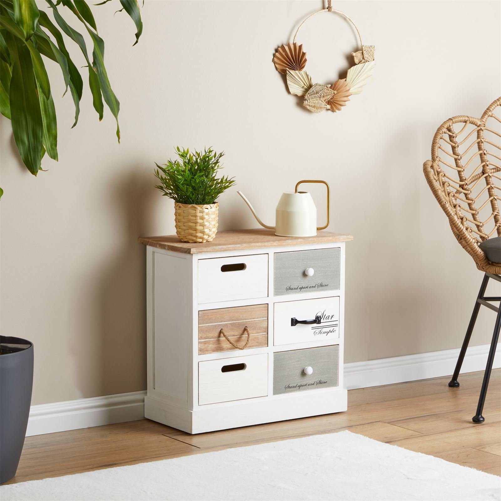 CARO-Möbel Kommode SALVA, Schubladenschrank, kleine Flurkommode Sitztruhe Shabby Chic weiß