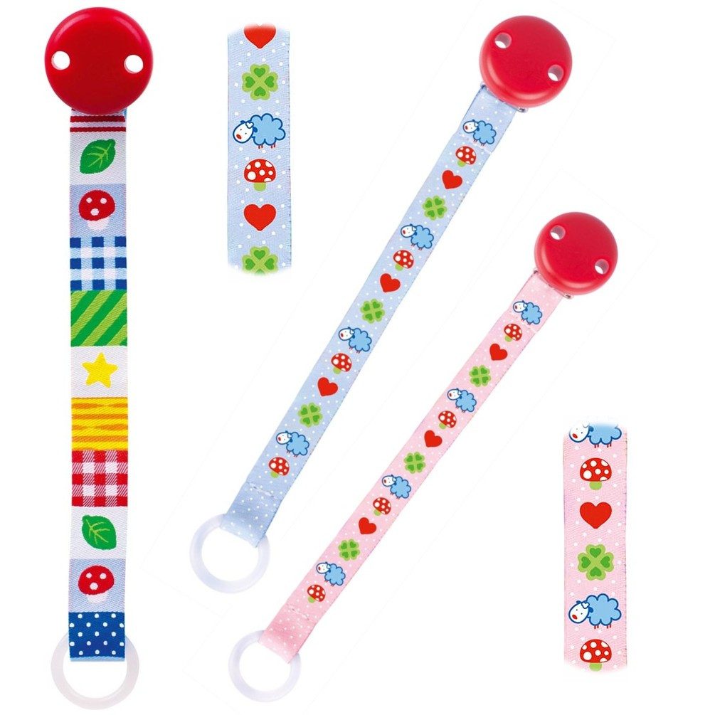 HEIMESS Schnullerbefestigung Textil Schnullerband mit Clip und Silikonring