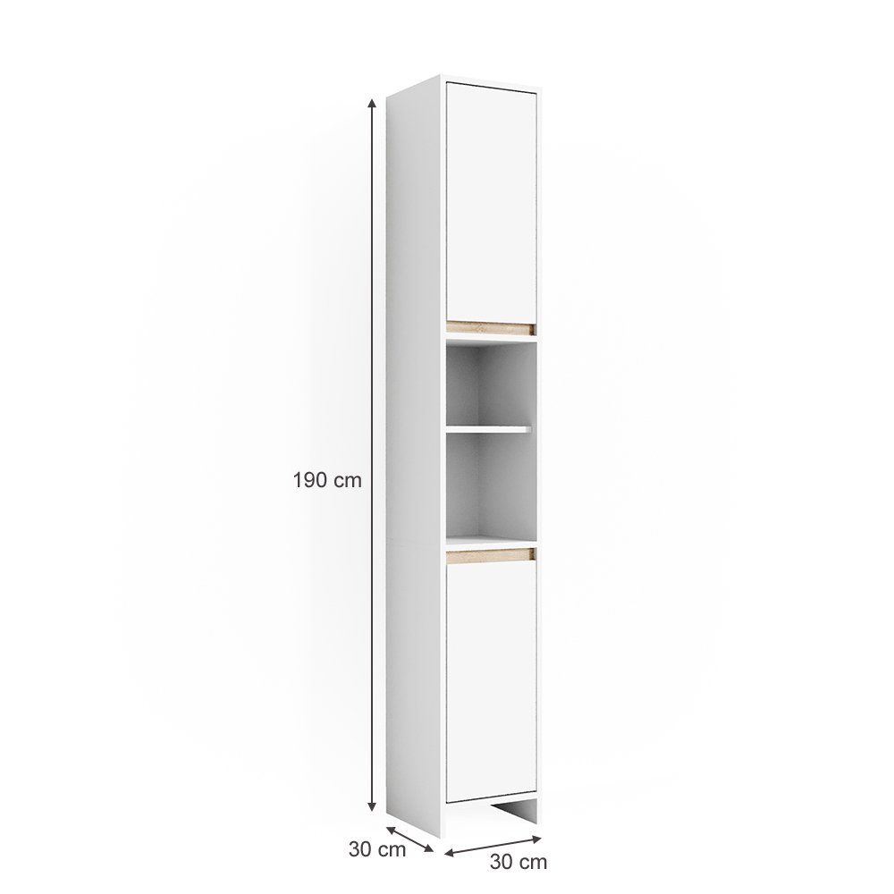 Vicco Hochschrank Emma, Weiß/Sonoma, 30 x 190 cm (1-St)