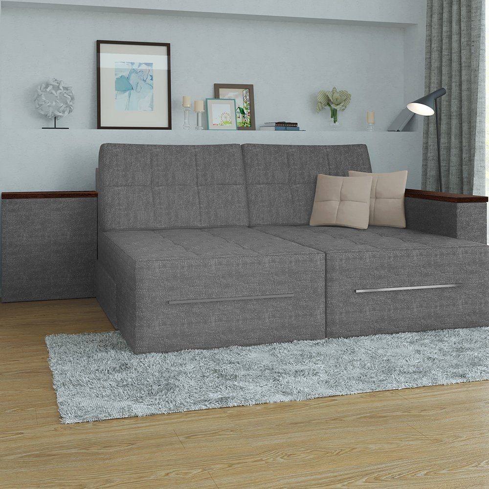 VitaliSpa® Ecksofa, Grau/Grau, 160 x 240 cm Rechte Ecke, 1 Teile, mit Bettfunktion