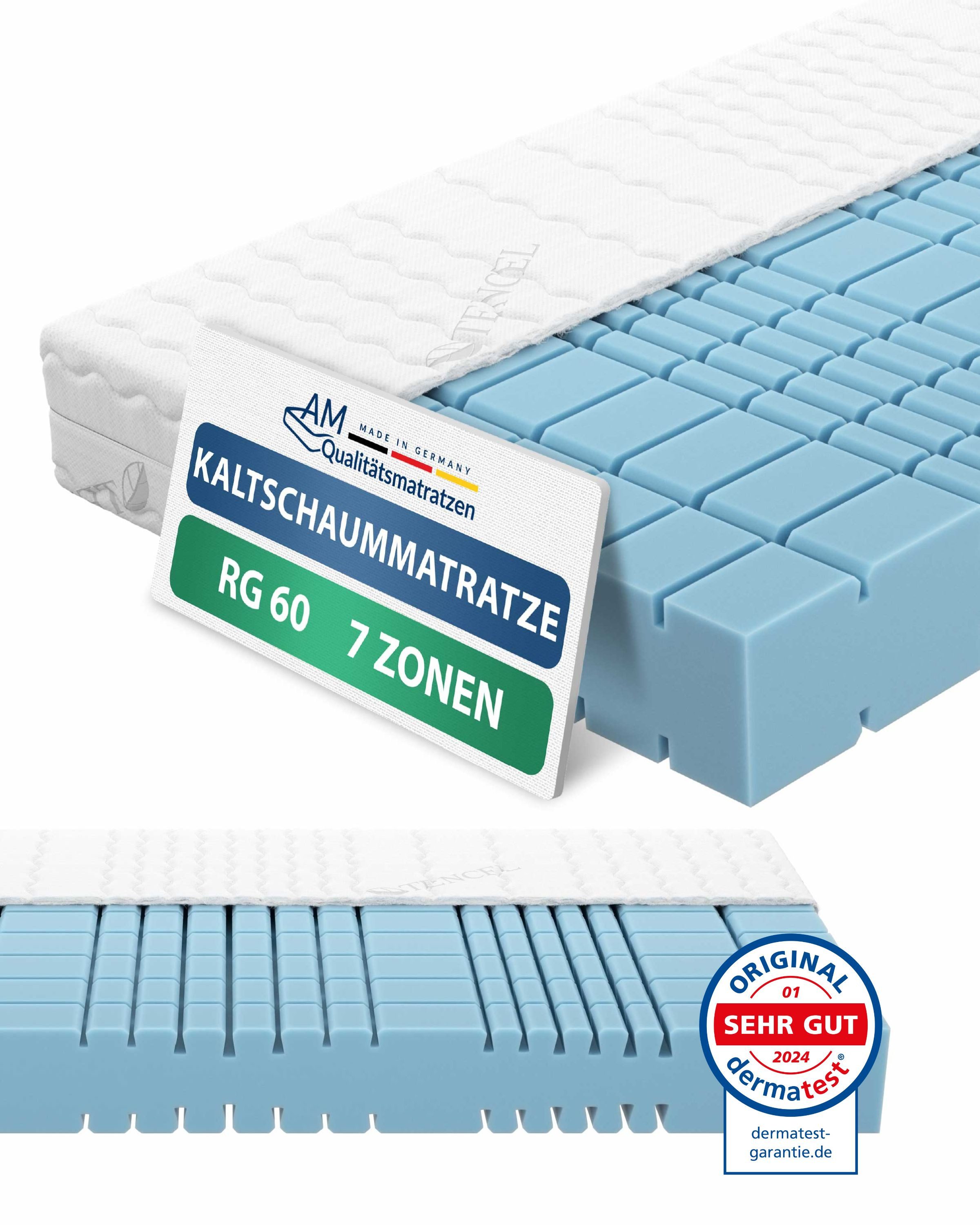 Kaltschaummatratze Premium 7-Zonen Matratze Kaltschaum, Besonders Anpassungsfähig, AM Qualitätsmatratzen, 19 cm hoch, 80x200 cm