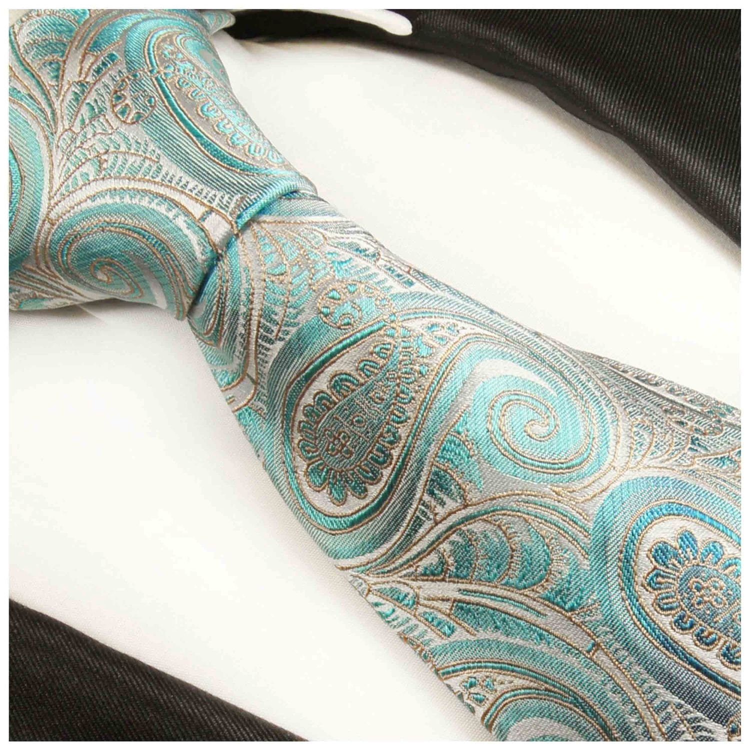 Seidenkrawatte Paul Seide Herren Malone Krawatte Schmal paisley 2016 Schlips türkis 100% (6cm), Elegante brokat