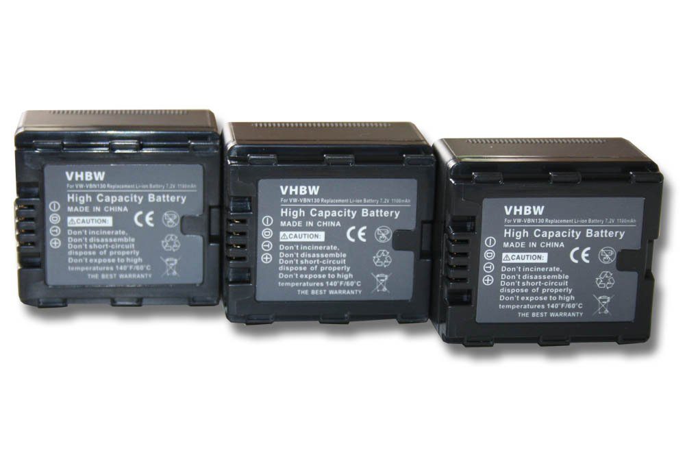 vhbw Kamera-Akku Ersatz für Originalteilebezeichnungen/Substitute Digital (1100mAh, Camcorder Li-Ion) für VW-VBN130E-K 1100 Panasonic 7,2V, / mAh Kamera