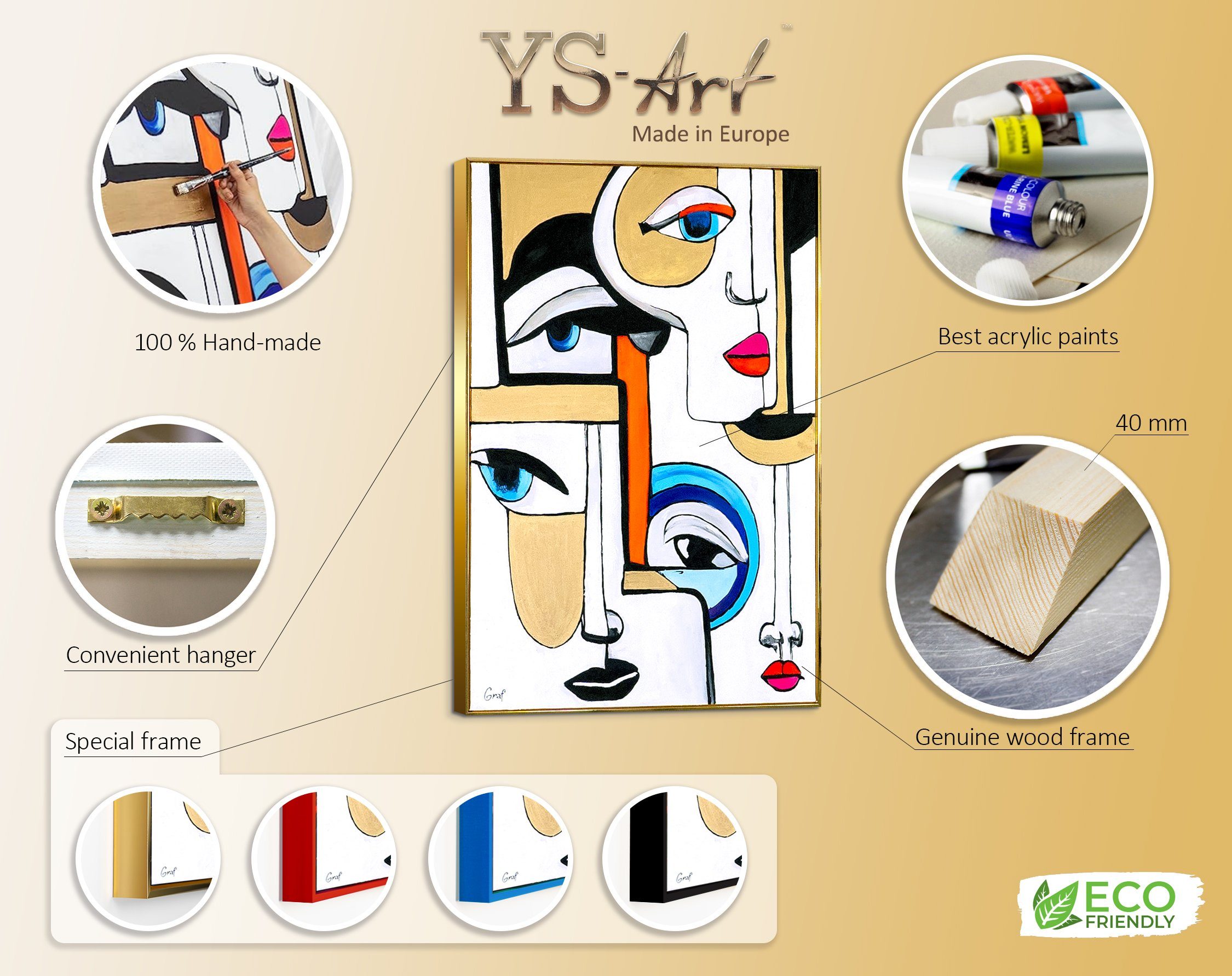 YS-Art Blau Spiel der Gemälde Rahmen Abstraktion Mit in Geometrie,