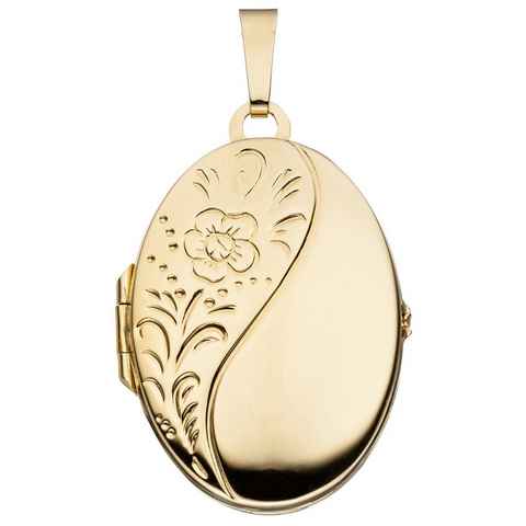 JOBO Medallionanhänger Anhänger Medaillon oval, 925 Silber vergoldet