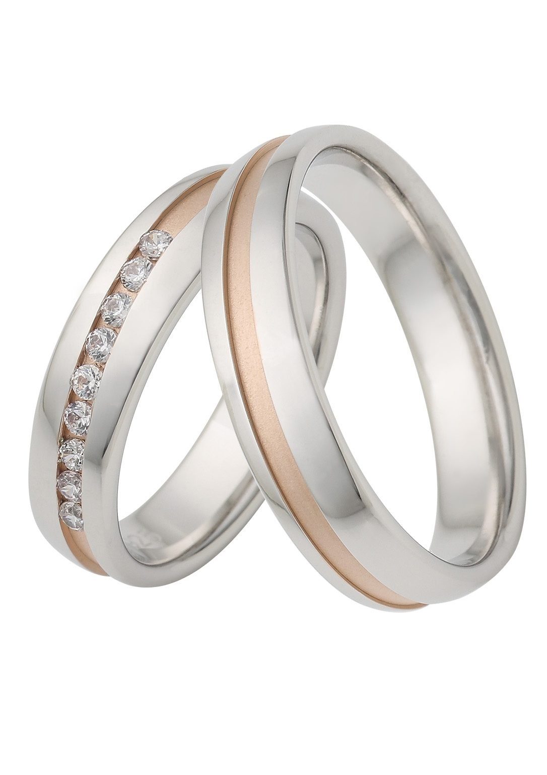 Firetti mit Geschenk Trauring "LIEBE", ohne Hochzeit mit Schmuck Trauring Zirkonia Gravur silberfarben-roségoldfarben Ehering o.