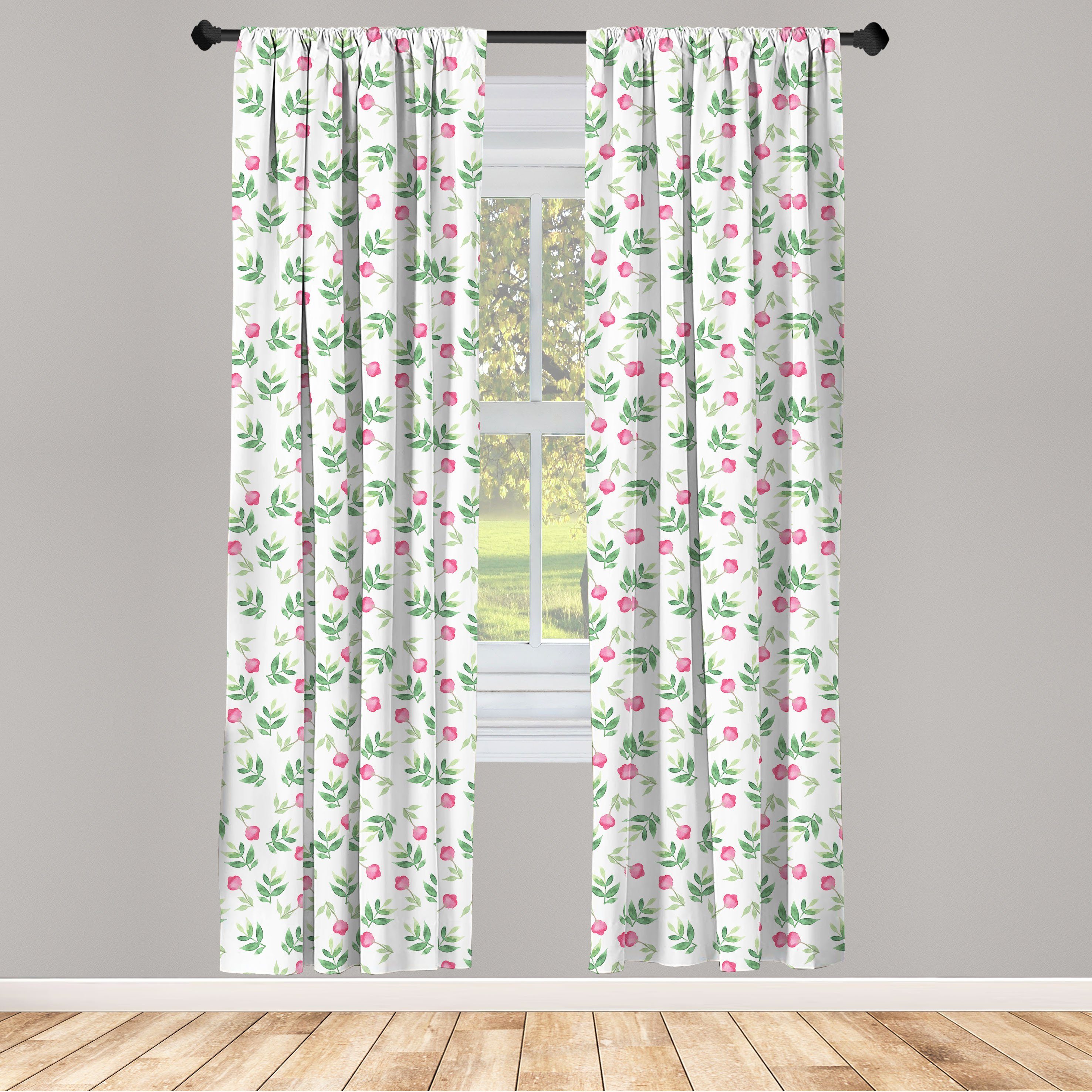 Gardine Vorhang für Wohnzimmer Schlafzimmer Dekor, Abakuhaus, Microfaser, Blumen Aquarell Pinkish Blumen