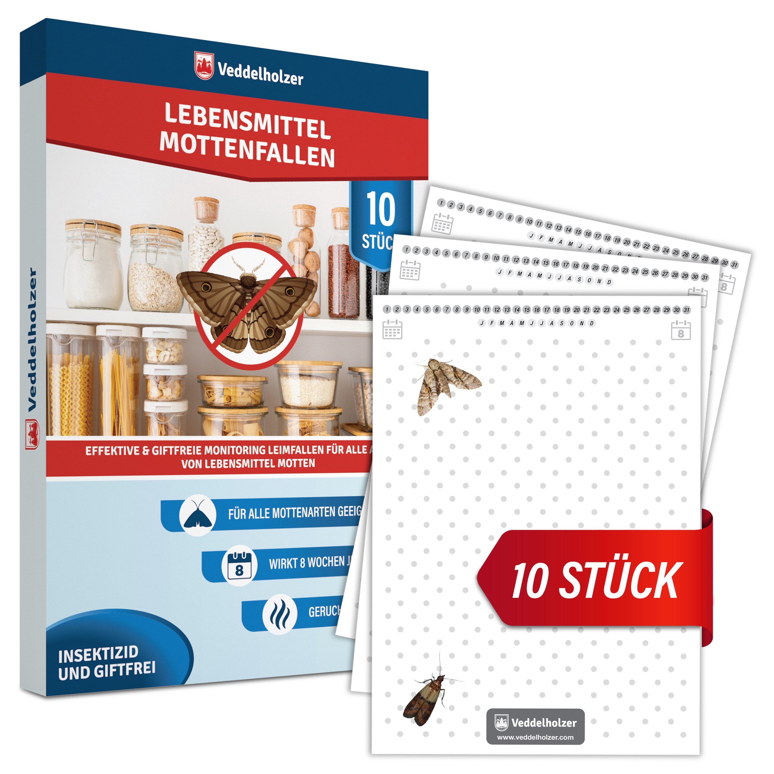 Veddelholzer Garten Klebefalle 10 Stück Lebensmittelmotten-Falle mit Pheromon Lockwirkung Leimfalle, Effektiv Lebensmittelmotten bekämpfen Monitoring von Motten