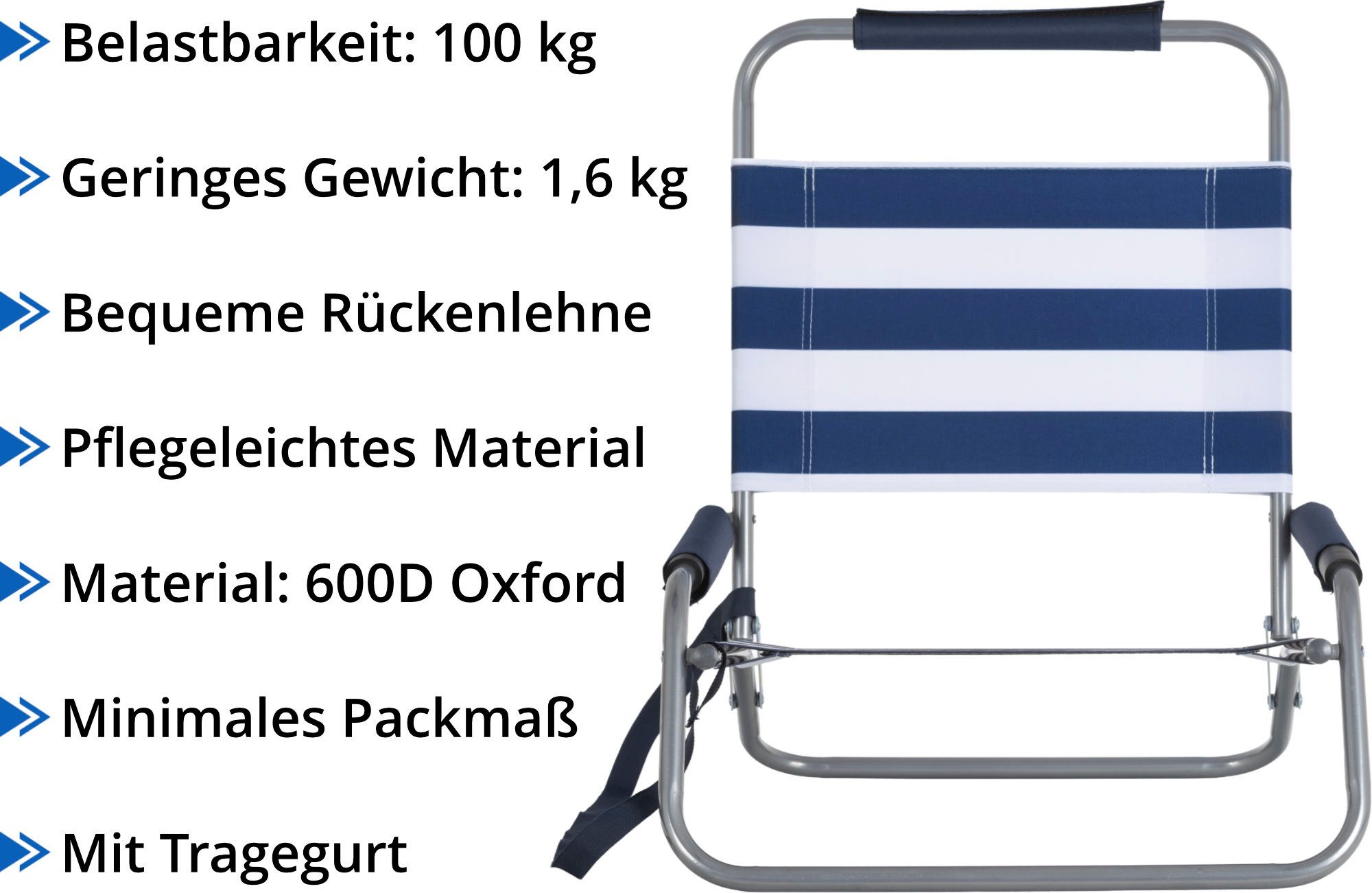 Stagecaptain Klappstuhl Strandstuhl klappbar leicht mit Schultergurt und Rückenlehne (2 St), Niedrige Sitzhöhe - alles griffbereit am Boden – Bild 4 von 5