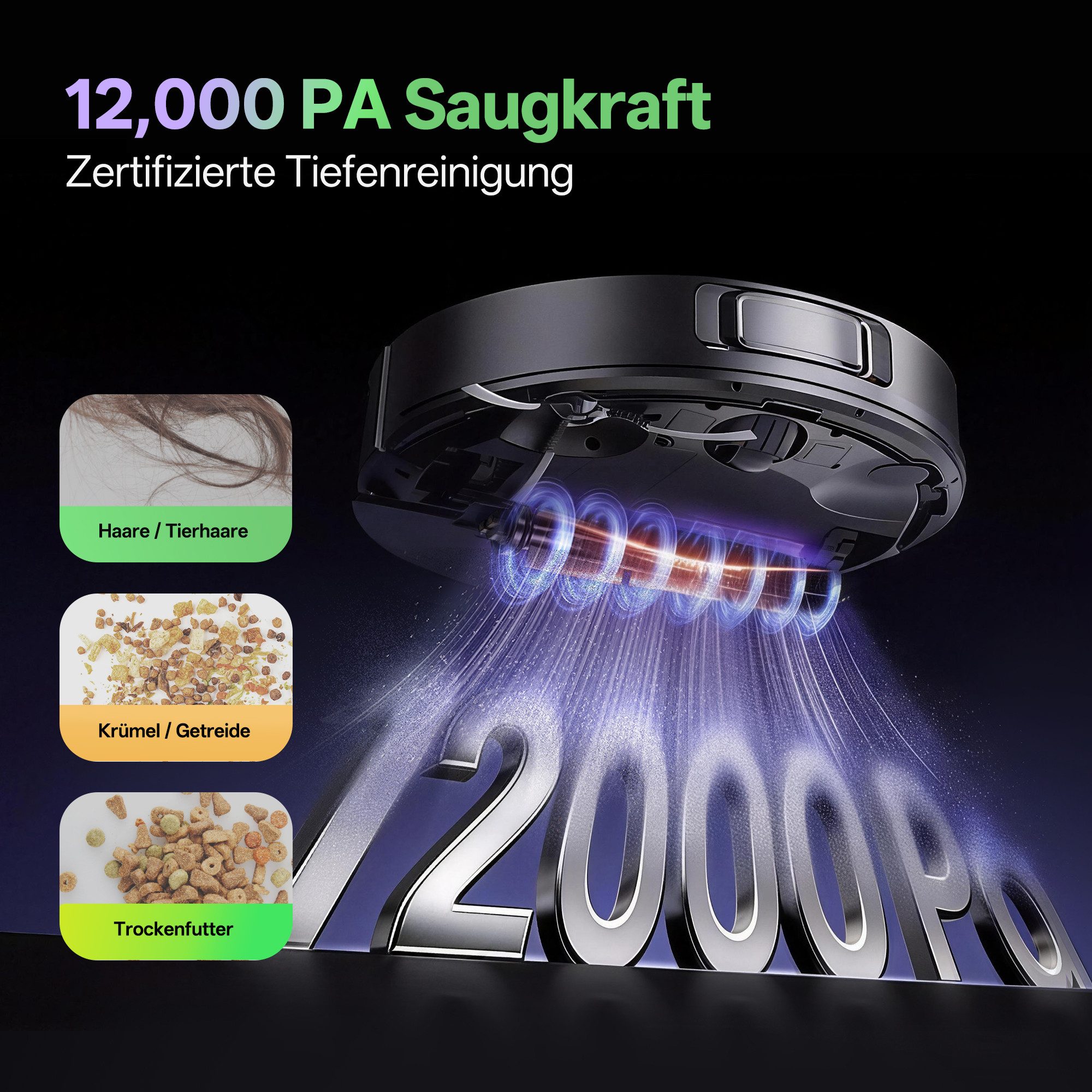 Vactidy Saugroboter W15 3-in-1, 12000Pa/180Min/4L, Roboter Staubsauger mit Wischfunktion, beutellos, mit Staubabsaug- und Selbstentleerungsfunktion, Saug und Wischroboter