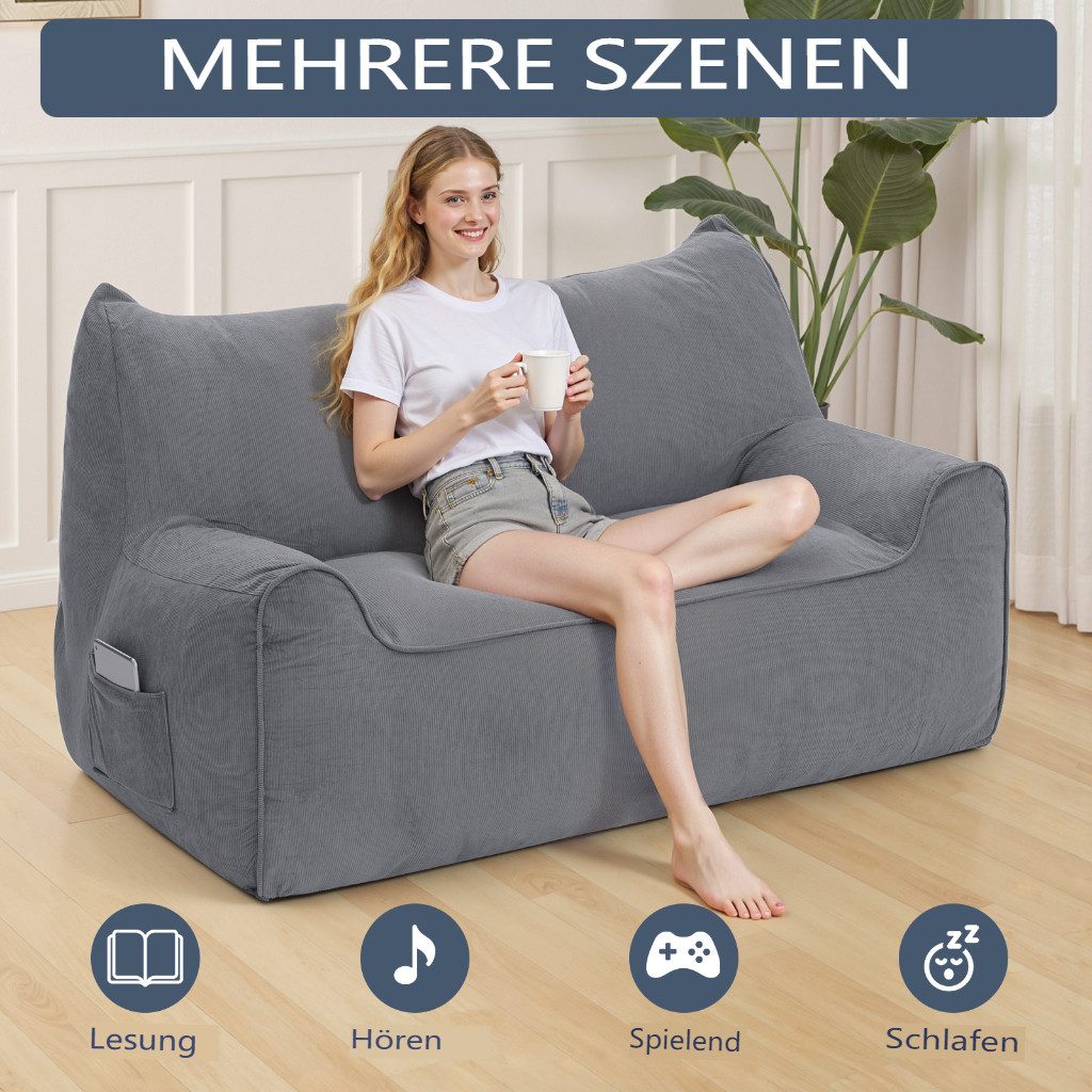 Insma Sitzsack XXL 2-Sitzer Lazy-Sofa Loungesessel 140cm aus Chenille mit Füllung, Relaxsessel Bean Bag mit Rückenlehne für Lesen, Gaming, Wohnzimmer