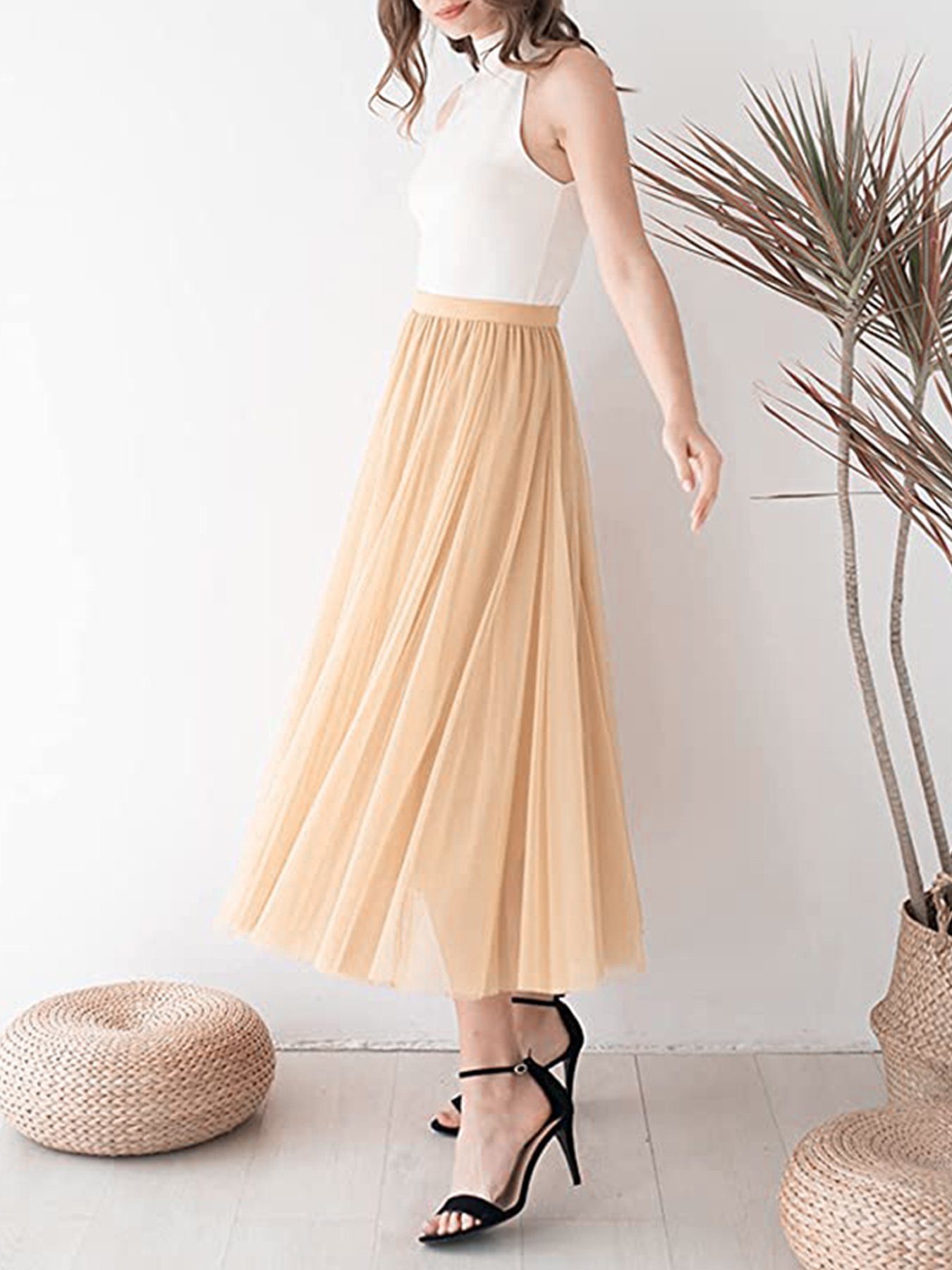 DEBAIJIA Meshrock Meshrock Damen Maxirock Sommer Elegant Lange Röcke Kleid günstig online kaufen