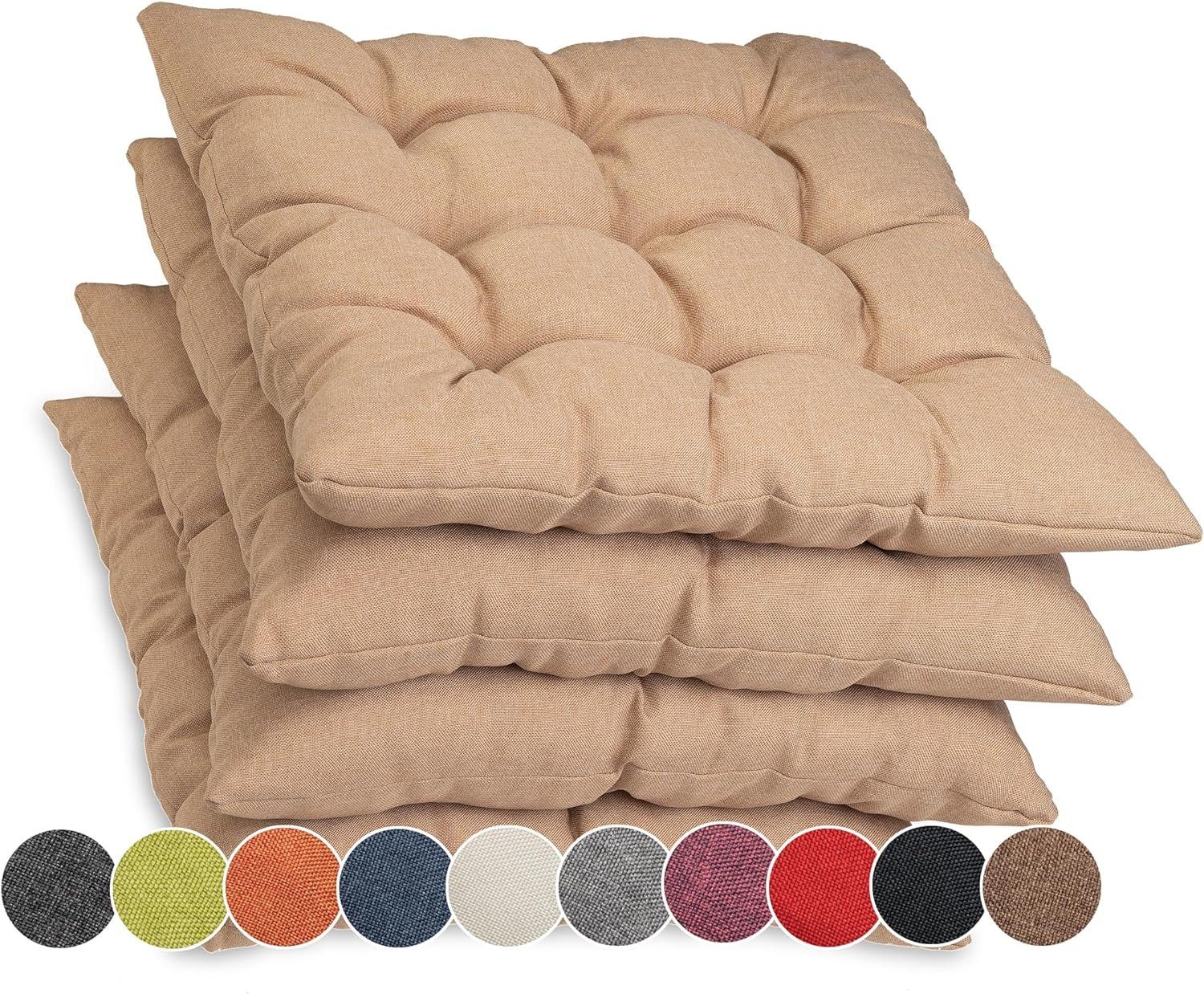sunnypillow Stuhlkissen 4er Set Stuhlkissen mit Bändern Ontario, Beige