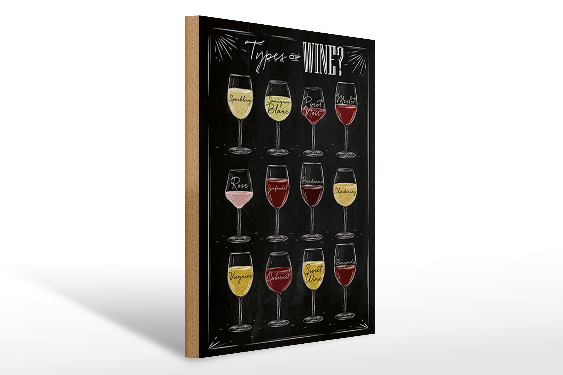 Holzbild Wein 30x40cm Types of wine Merlot Rose Alkohol
