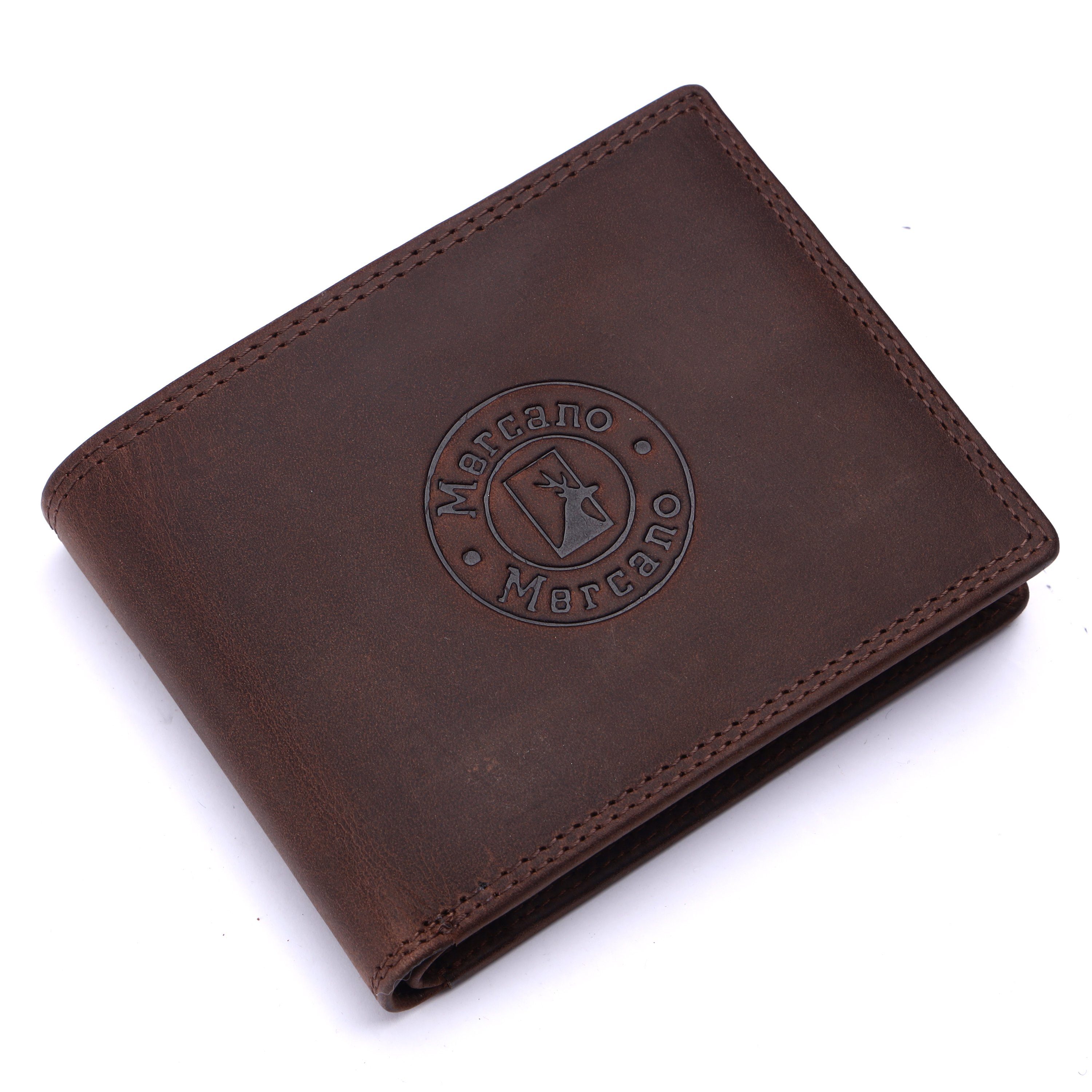 Mercano Geldbörse für Herren, Leder Doppelnaht, Vintage aus & 100% mit RFID-Schutz Geschenkbox dunkelbraune inkl