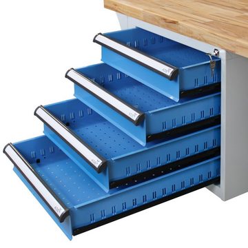 PROREGAL® Werkbank Werkbank Rhino Plus mit 4 Schubladen, HxBxT 84x150x70cm, Grau/Blau