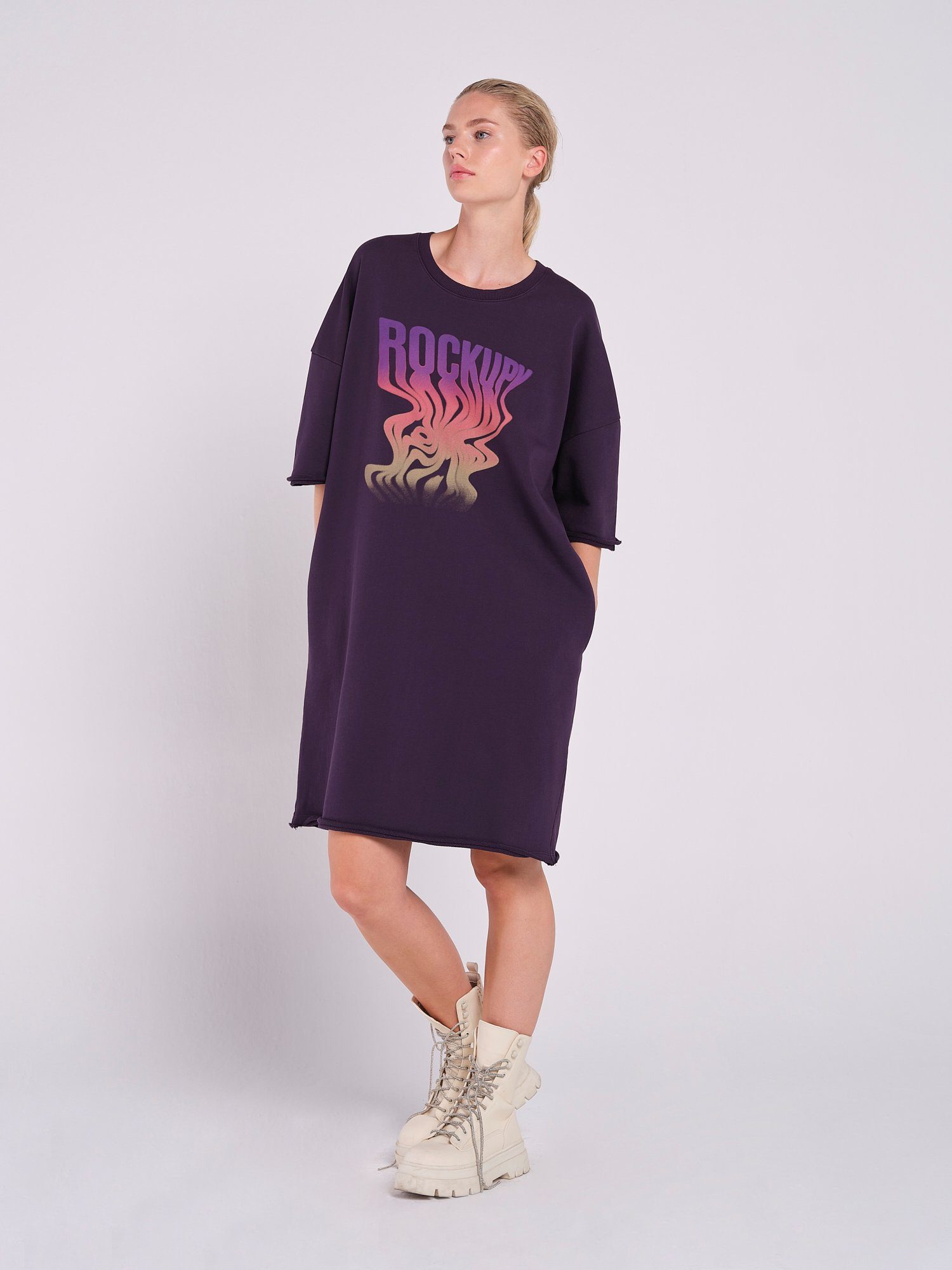 Rockupy Shirtkleid Damen in Purpur mit ausgefallenem Druck