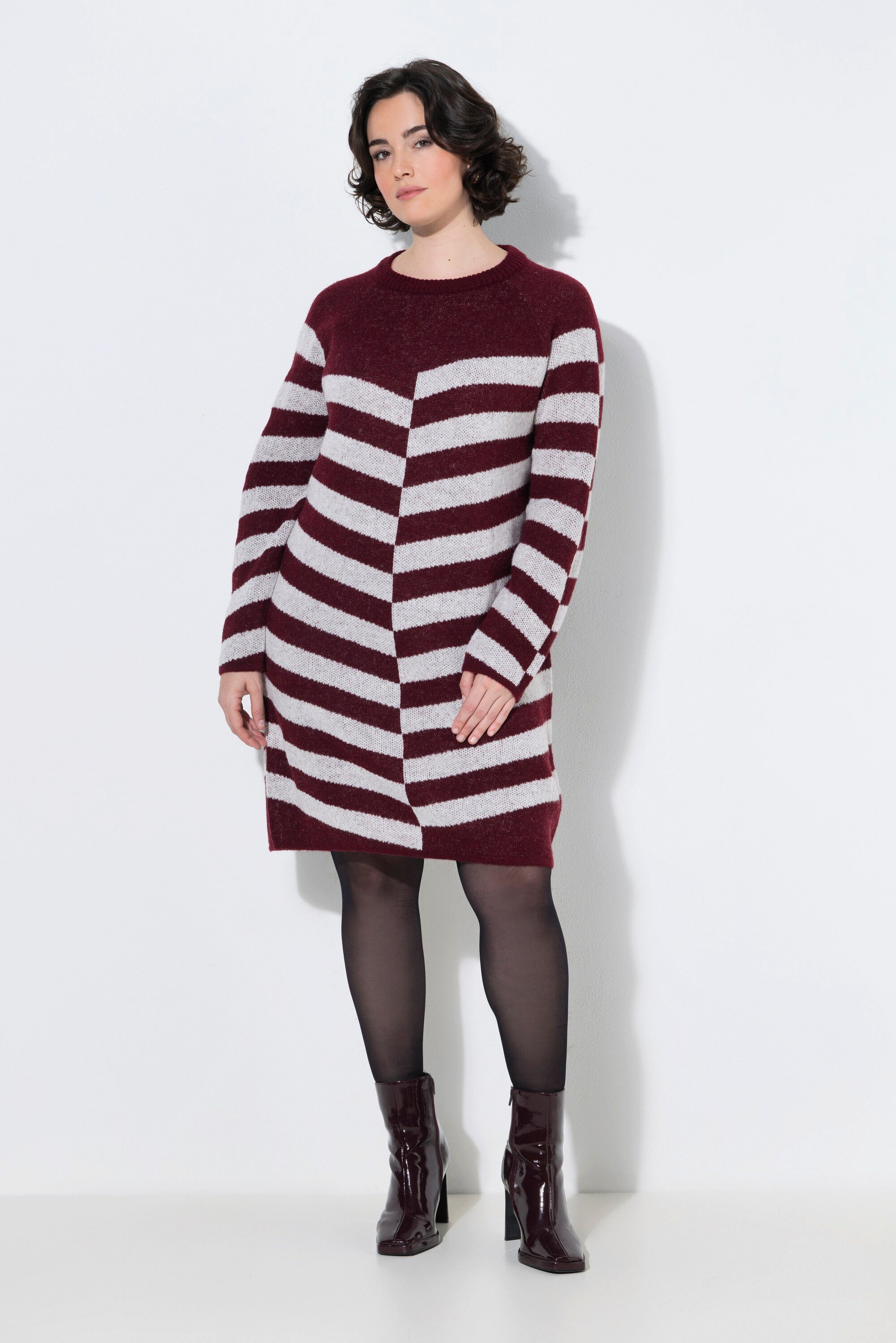Ulla Popken Midikleid Strickkleid Jacquardstrick Stehkragen