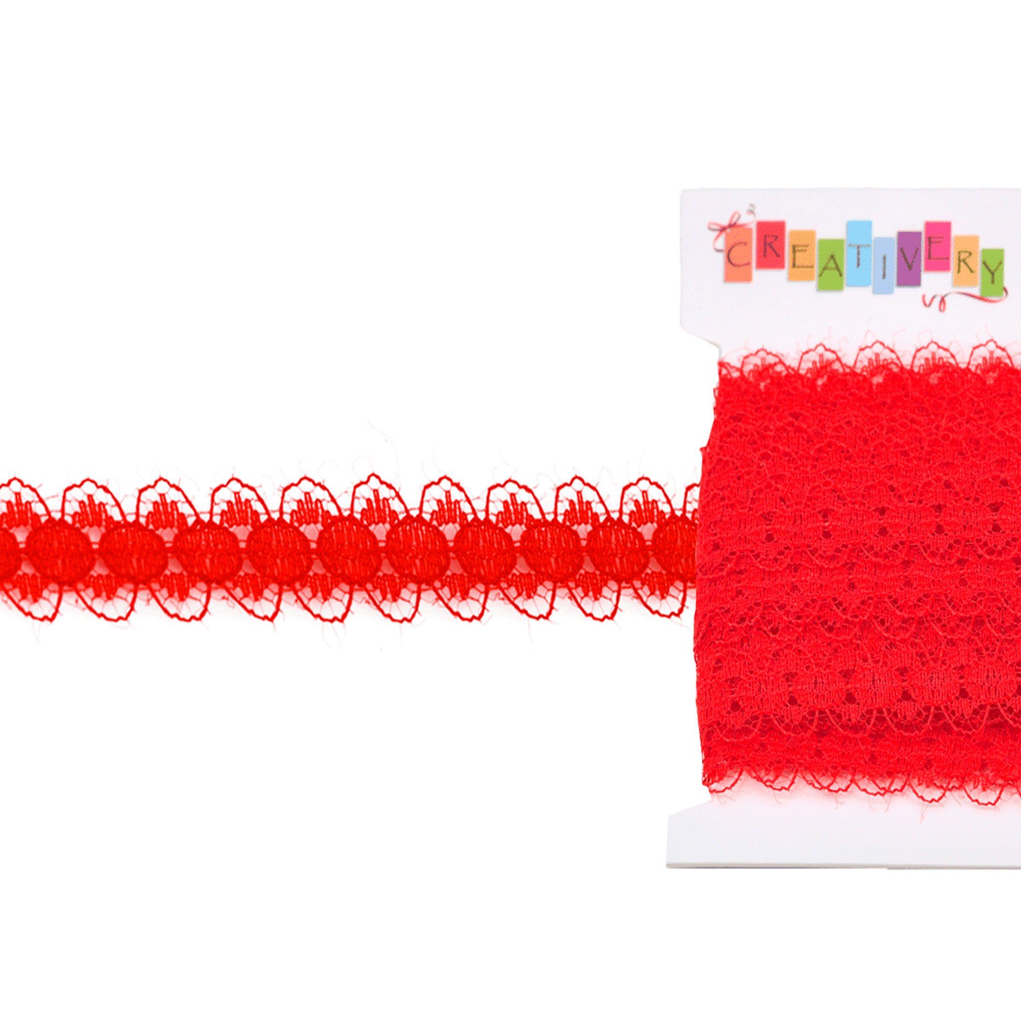 Creativery Borte, Spitzenband 15mm x 10m Rot