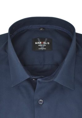 MARVELIS Businesshemd Businesshemd - Body Fit - Langarm - Einfarbig - Marine