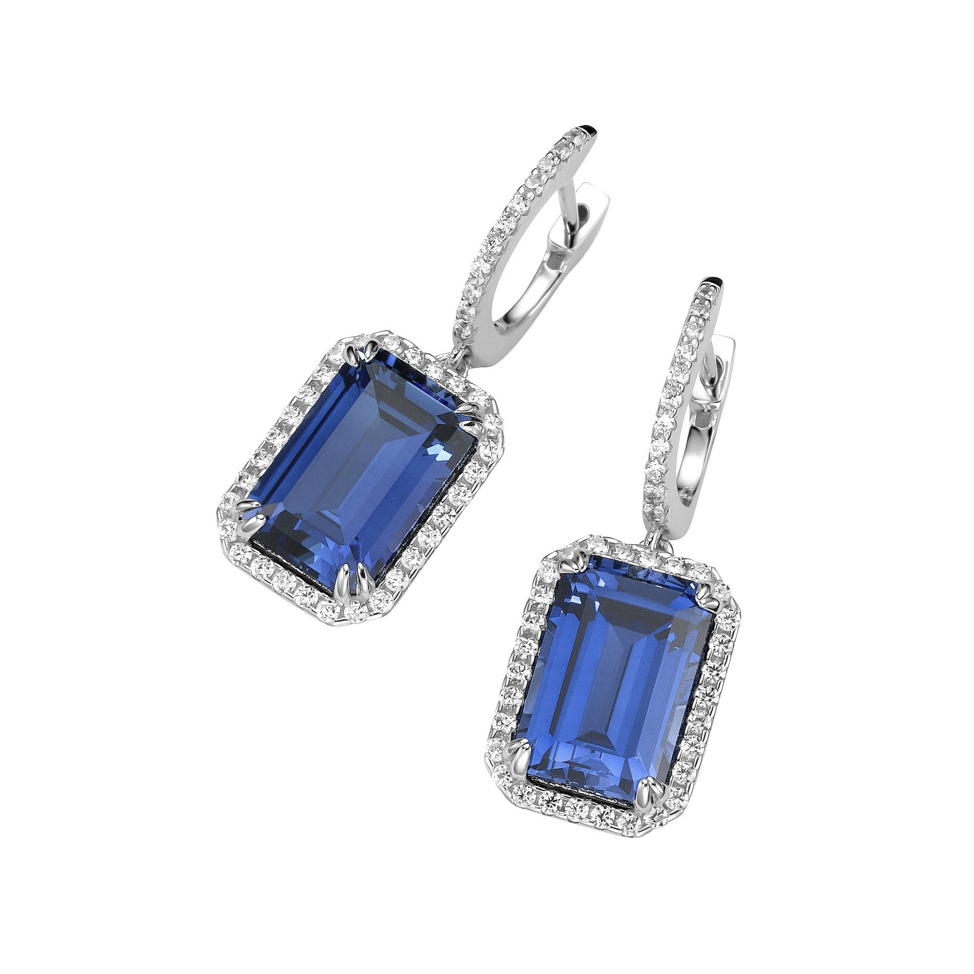 Paar Creolen mit Ziersteinen, Silber 925