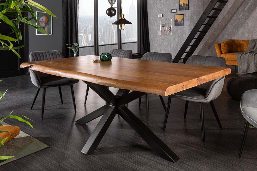 riess-ambiente Esstisch MAMMUT 180cm natur/schwarz - Akazie, Baumkante, Sterngestell, handmade (Einzelartikel, 1-St), Industrial Design & bis zu 8 Personen – ideal für Dein Loft-Esszimmer