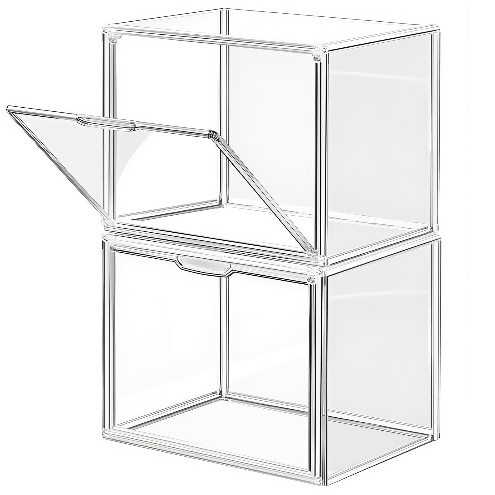 XIIW Vitrine 2X Handtaschen Aufbewahrung Organizer Transparente Kunststoff (Stapelbare Displaybox mit Magnetischer Tür, Taschen-Organizer, Aufbewahrungsschublad – Bild 3 von 4