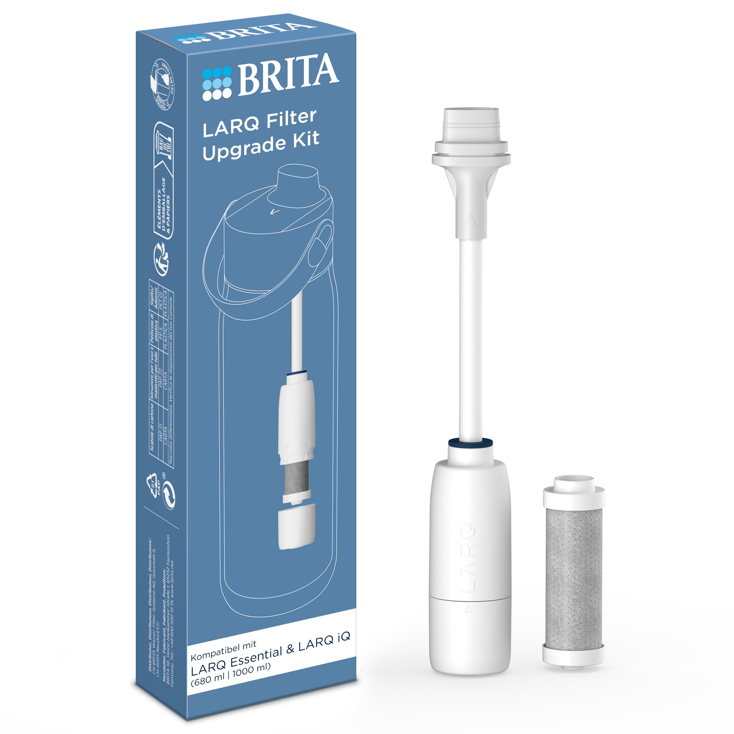 BRITA Wasserfilter BRITA LARQ Filter Upgrade Kit inkl. 1x Filterkartusche - Starter Kit, Zubehör für alle BRITA LARQ essential Flaschen 680 ml und 1 L, Wasserfilter für BRITA LARQ Essential Trinkflaschen (680 ml / 1000 ml)