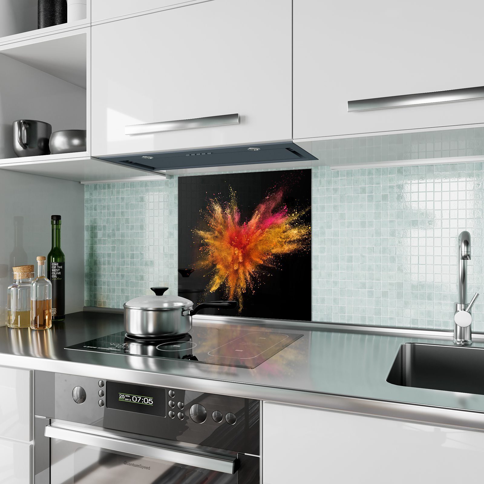 Glas mit Motiv Klecks Primedeco Kolorierter Spritzschutz Küchenrückwand Küchenrückwand