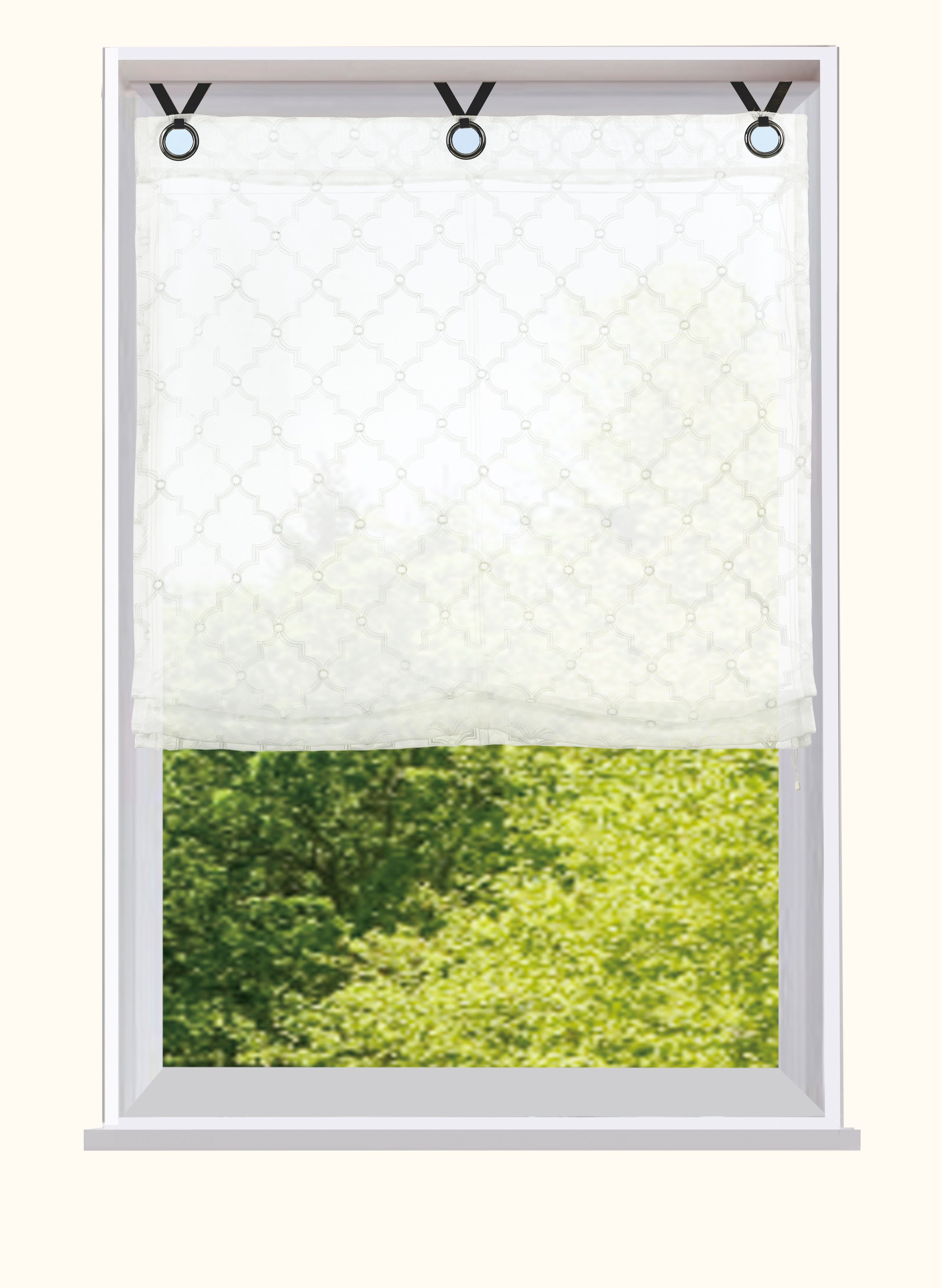 white halbtransparent, Größen Leonique, Hakenaufhängung, monochrom, mit Bohren, Maroc, verschiedene ohne bestickt, Raffrollo
