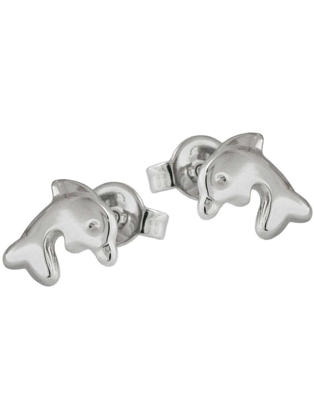 Ohrstecker 8x7mm Ohrring rhodiniert 925 Gallay glänzend Silber Paar (1-tlg) Delfin