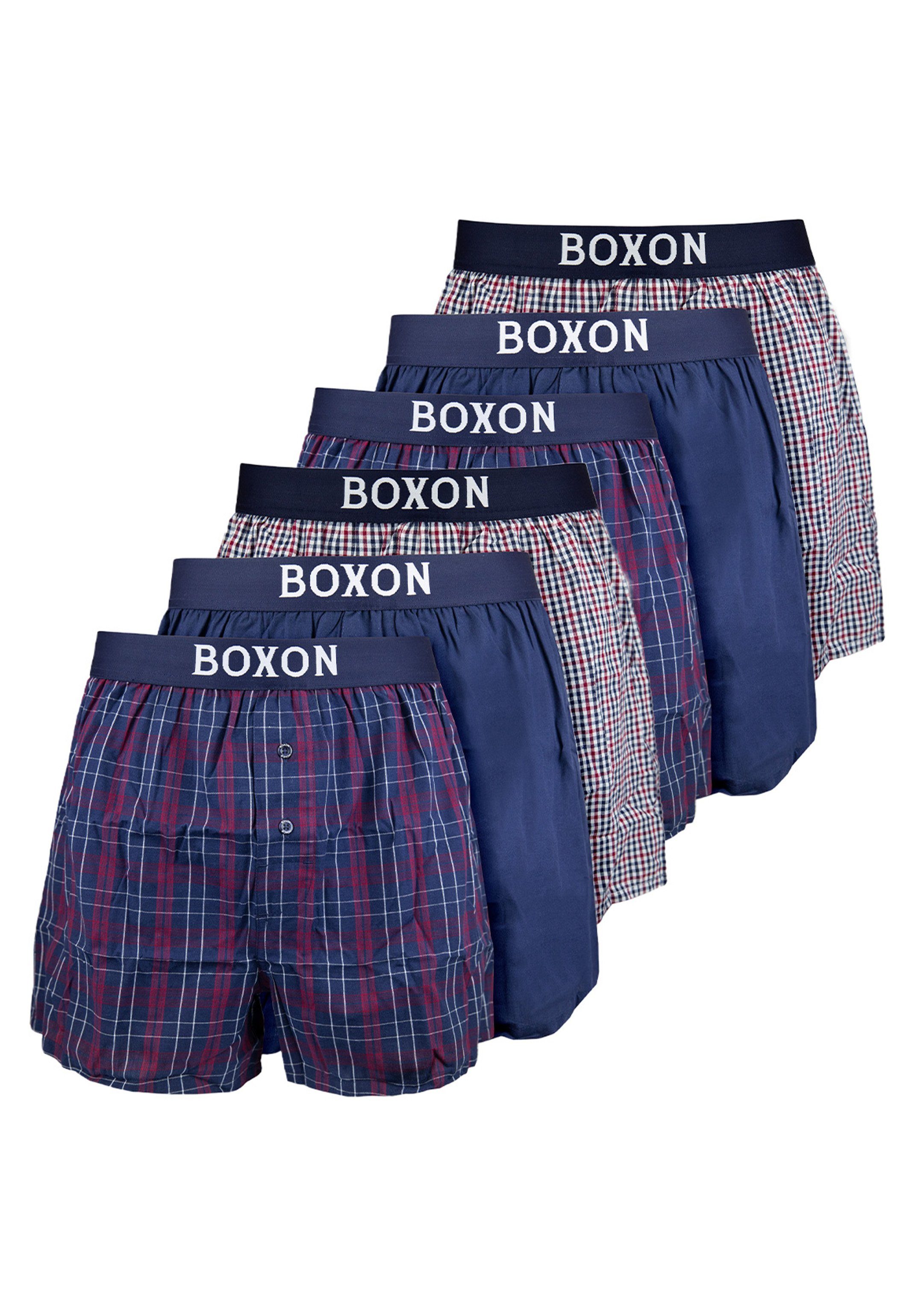 BOXON Boxershorts 6er Pack Web Baumwolle 6-St) Gummibund Softer - - - (Spar-Set, Mit Eingriff Bordeux Boxershorts