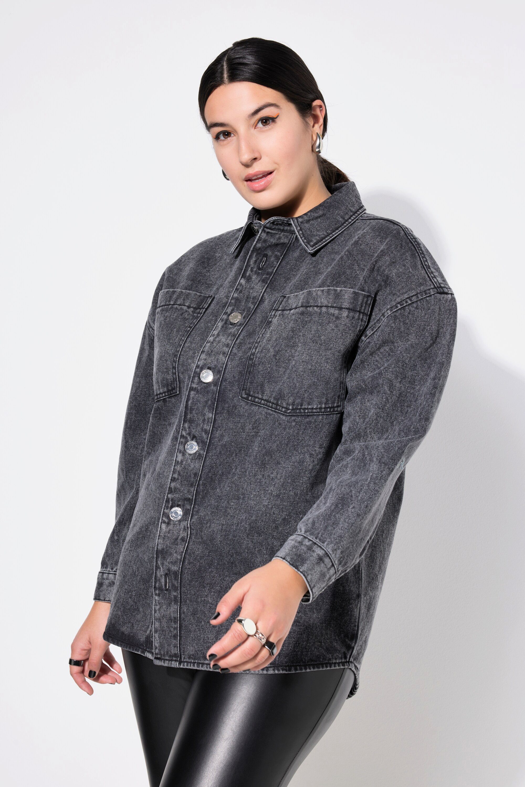Studio Untold Hemdbluse Jeanshemd oversized Hemdkragen Langarm