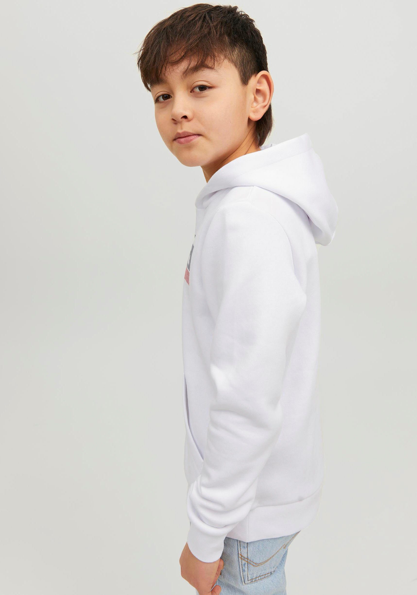 Jack & Jones Junior HOOD NOOS PLAY4 JJECORP white Kapuzensweatshirt SWEAT JNR LOGO