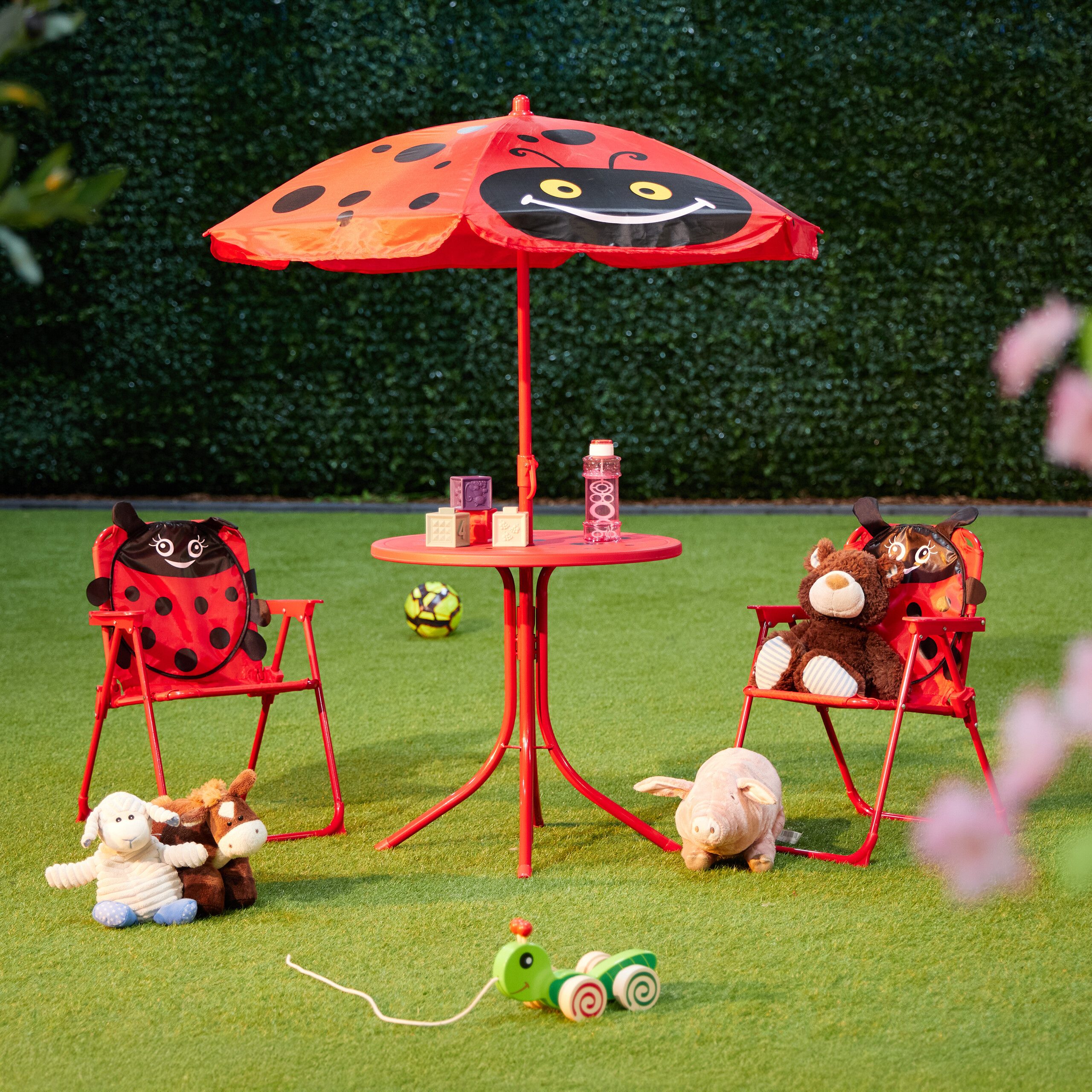 relaxdays Garten-Kindersitzgruppe Camping Kindersitzgruppe mit Schirm, günstig online kaufen