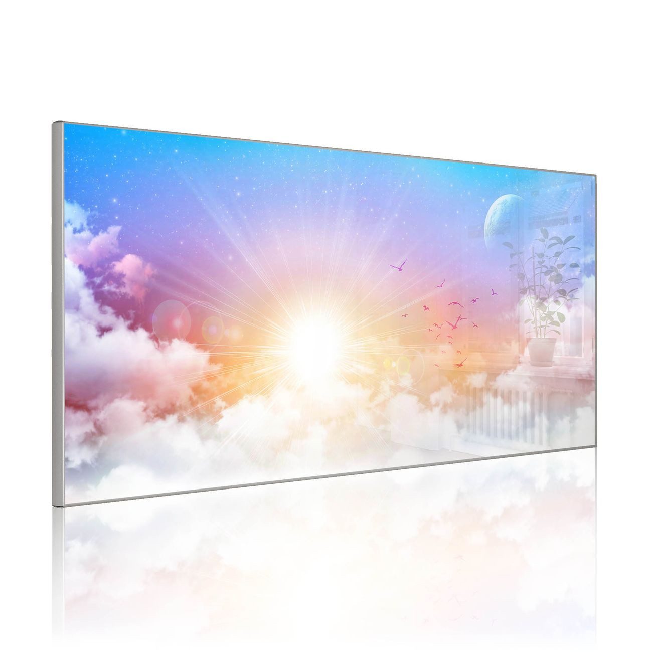 banjado Magnettafel Grau aus Stahl Querformat mit Motiv Vögel am Himmel, (inkl. 4 Magnete, Stahlmagnettafel)