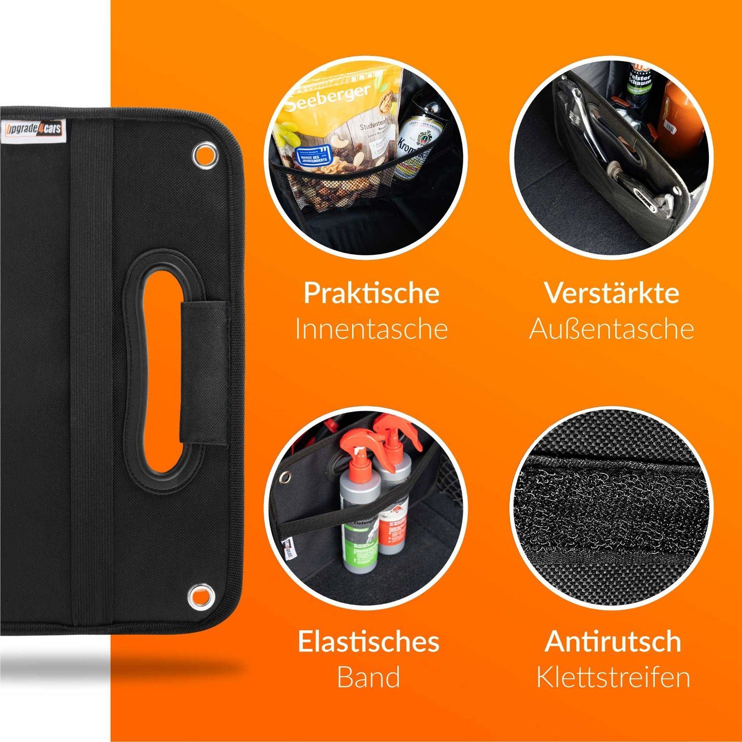 Upgrade4cars Rücksitzorganizer Kofferraum Organizer mit Klett  Kofferraumtasche für Einkauf, Aufbewahrung Universal Falt-Box Klein &  Stabil Auto-Zubehör Gadget