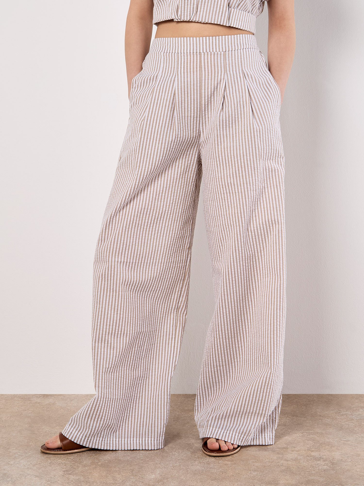 Apricot Stoffhose Gestreifte Hose mit weitem Bein günstig online kaufen