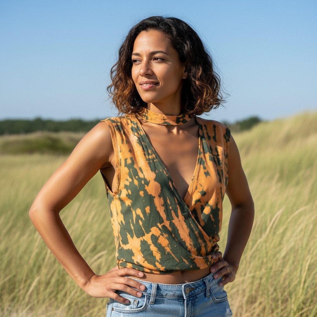 Guru-Shop T-Shirt Batik Hippie T-Shirt mit Halsband - olivgrün Festival, Et günstig online kaufen