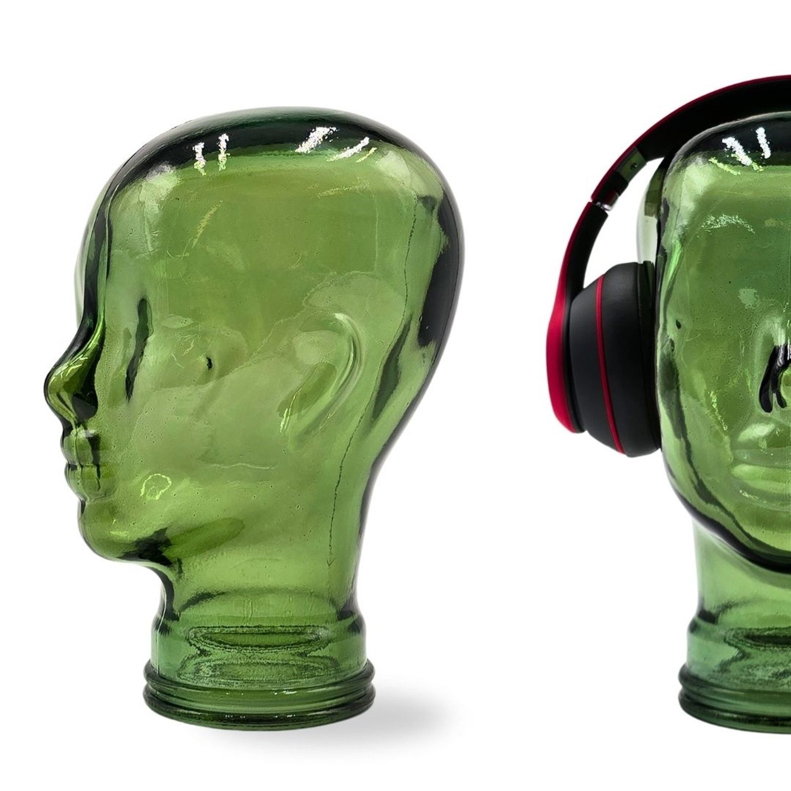 DESIGN DELIGHTS Skulptur Glas KOPFHÖRERSTÄNDER 29cm Glaskopf Skulptur, T03 grün