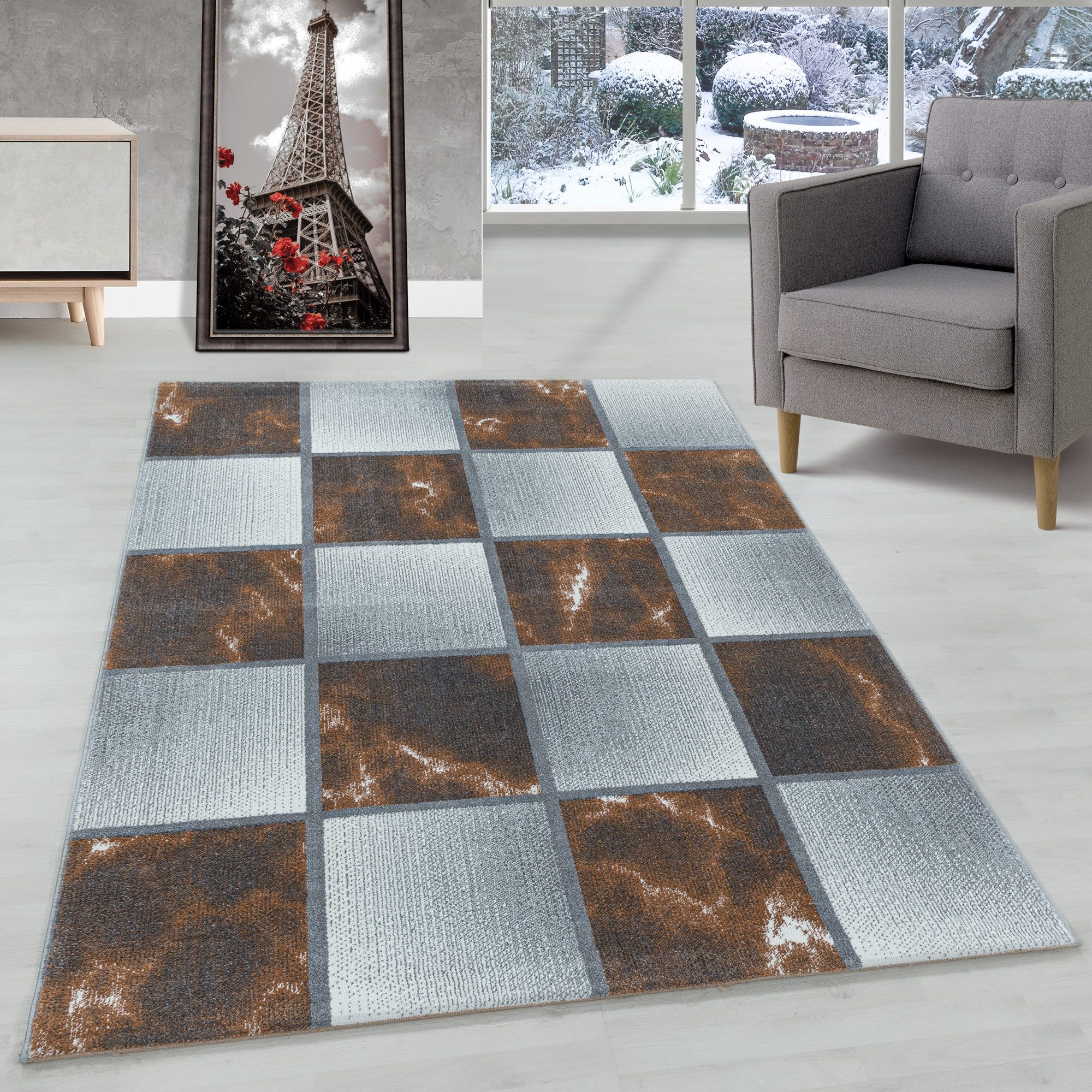 Carpettex Frisé-Teppich Kariert Design, Läufer, Höhe: günstig online kaufen