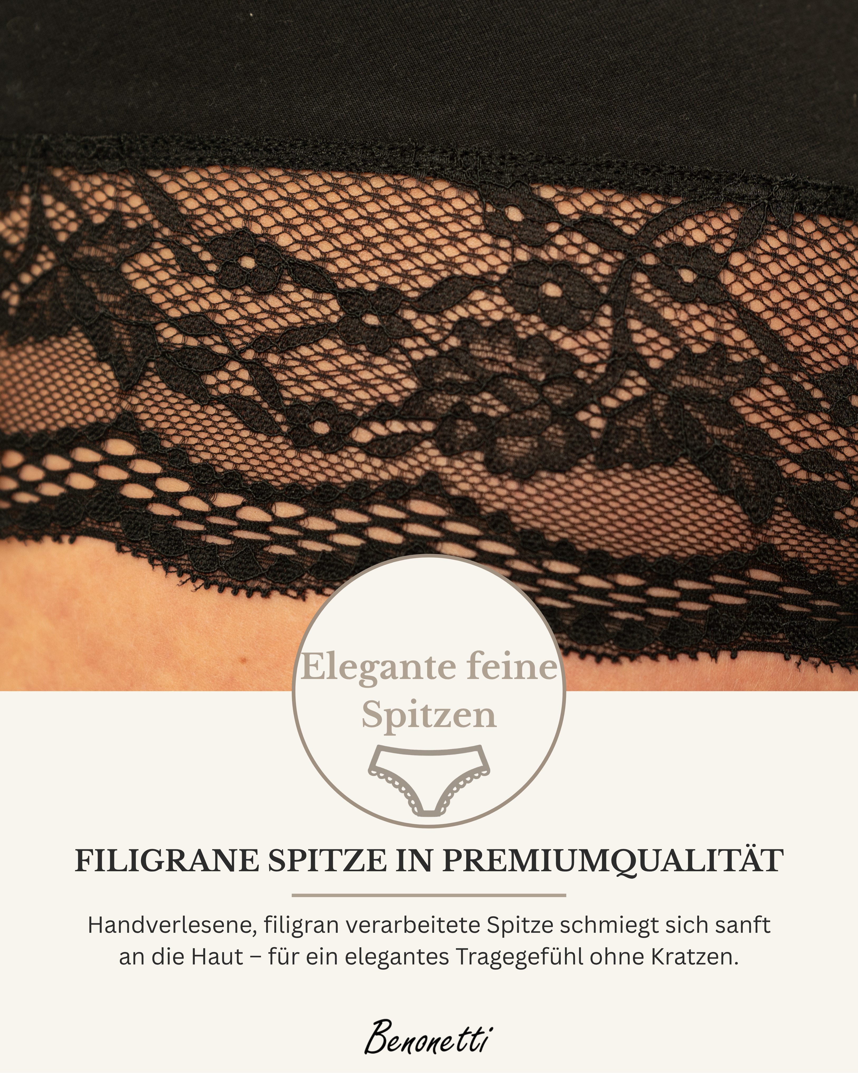 Benonetti Hipster Damen 3er Pack aus Baumwolle mit nahtloser Spitze (3er Set, 3er-Pack) Besondere Spitzen am Beinabschnitt – Bild 4 von 5