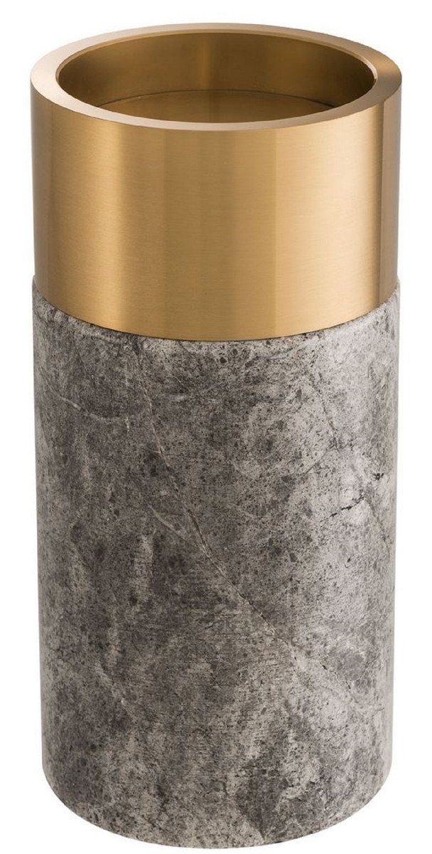Casa Padrino Kerzenhalter Luxus Grau Deko / Kerzenhalter Kerzenhalter Luxus Accessoires - - 3 Messing - runde Set Qualität Marmor