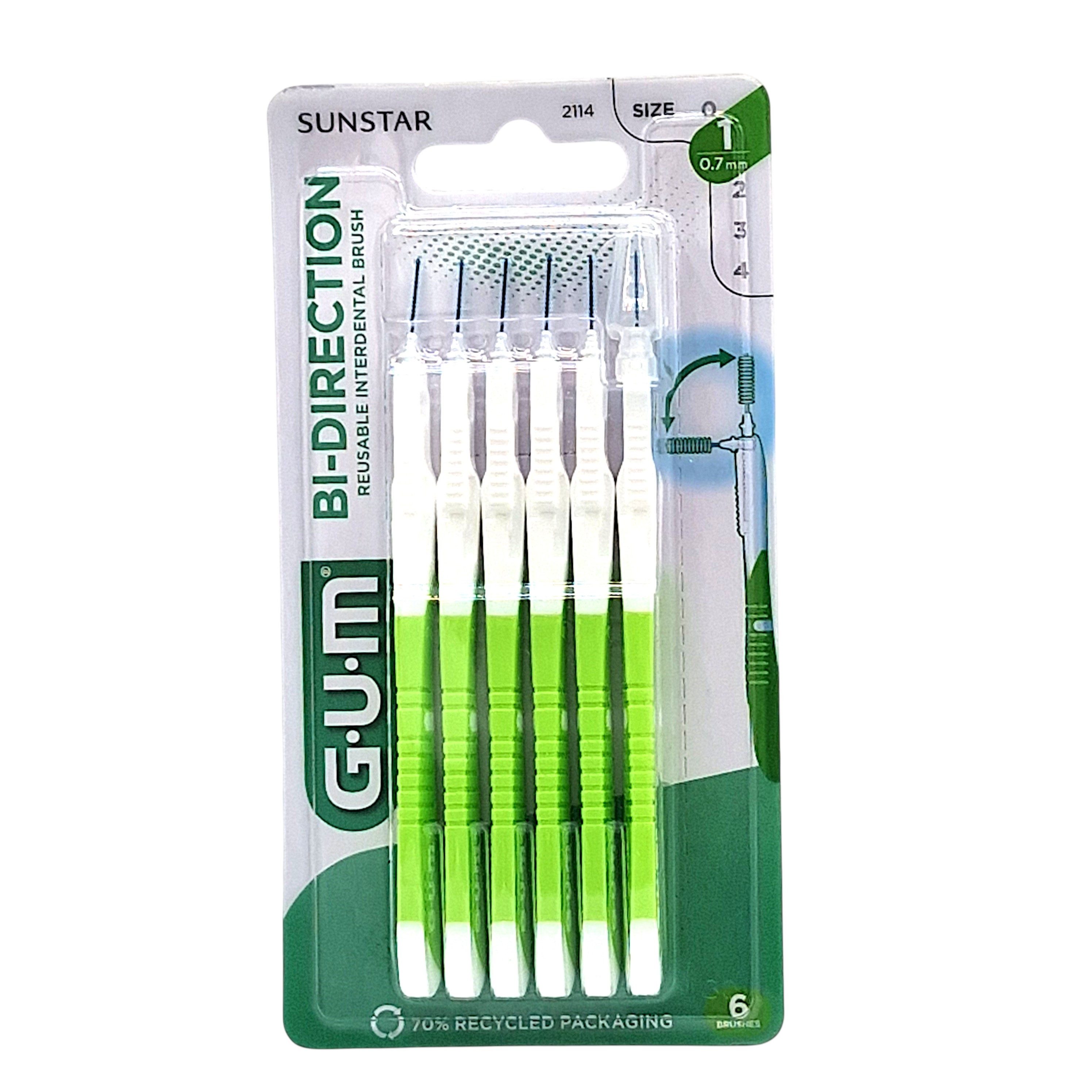 GUM Zahnseide Gum Bi Direction Small - Interdentalbürsten grün 0,7 mm - 6 Stück, (0-St)