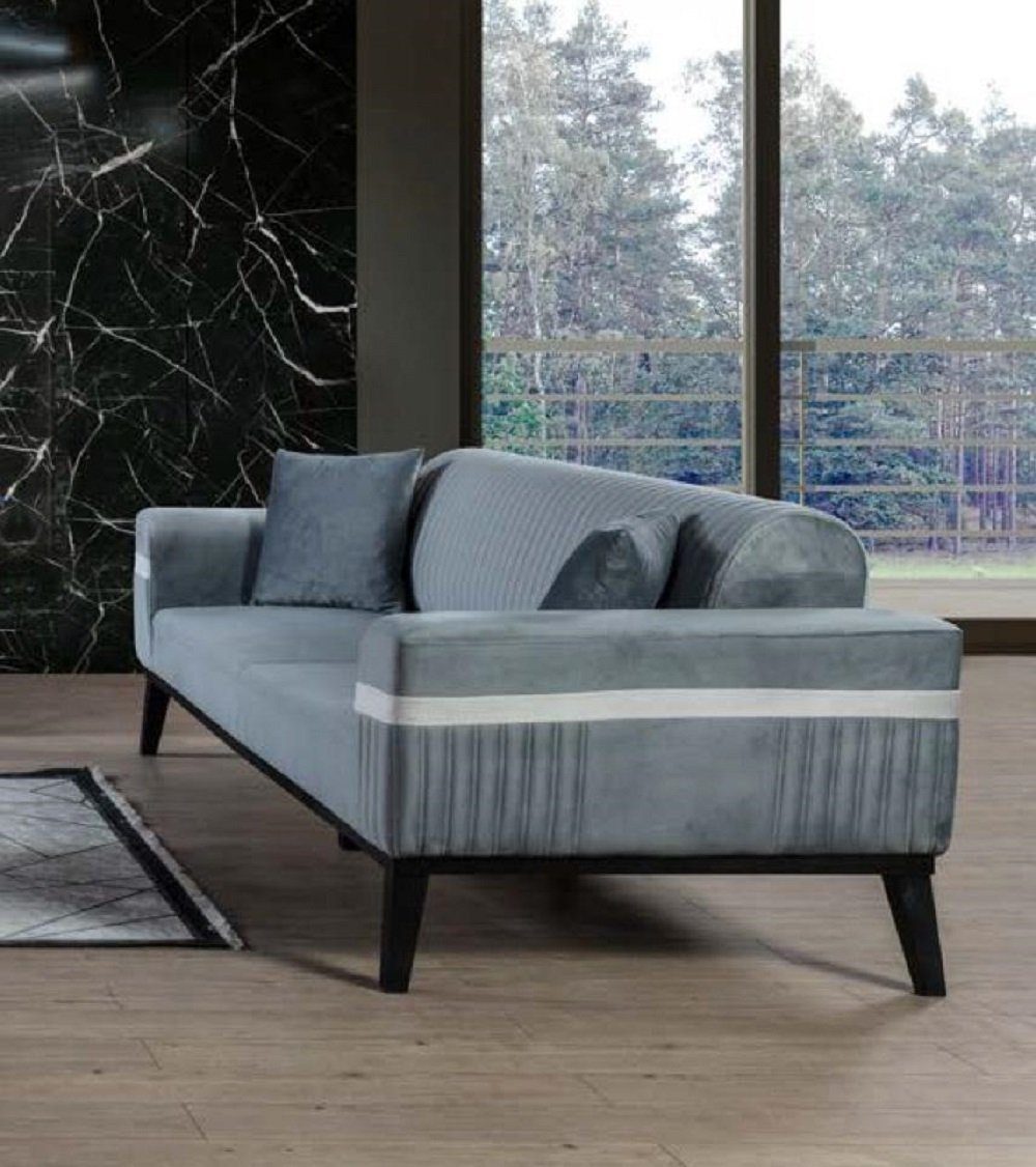 JVmoebel 3-Sitzer Sofa 3 Sitzer Textil Sofas Blau Stoff Polster Modern Dreisitzer