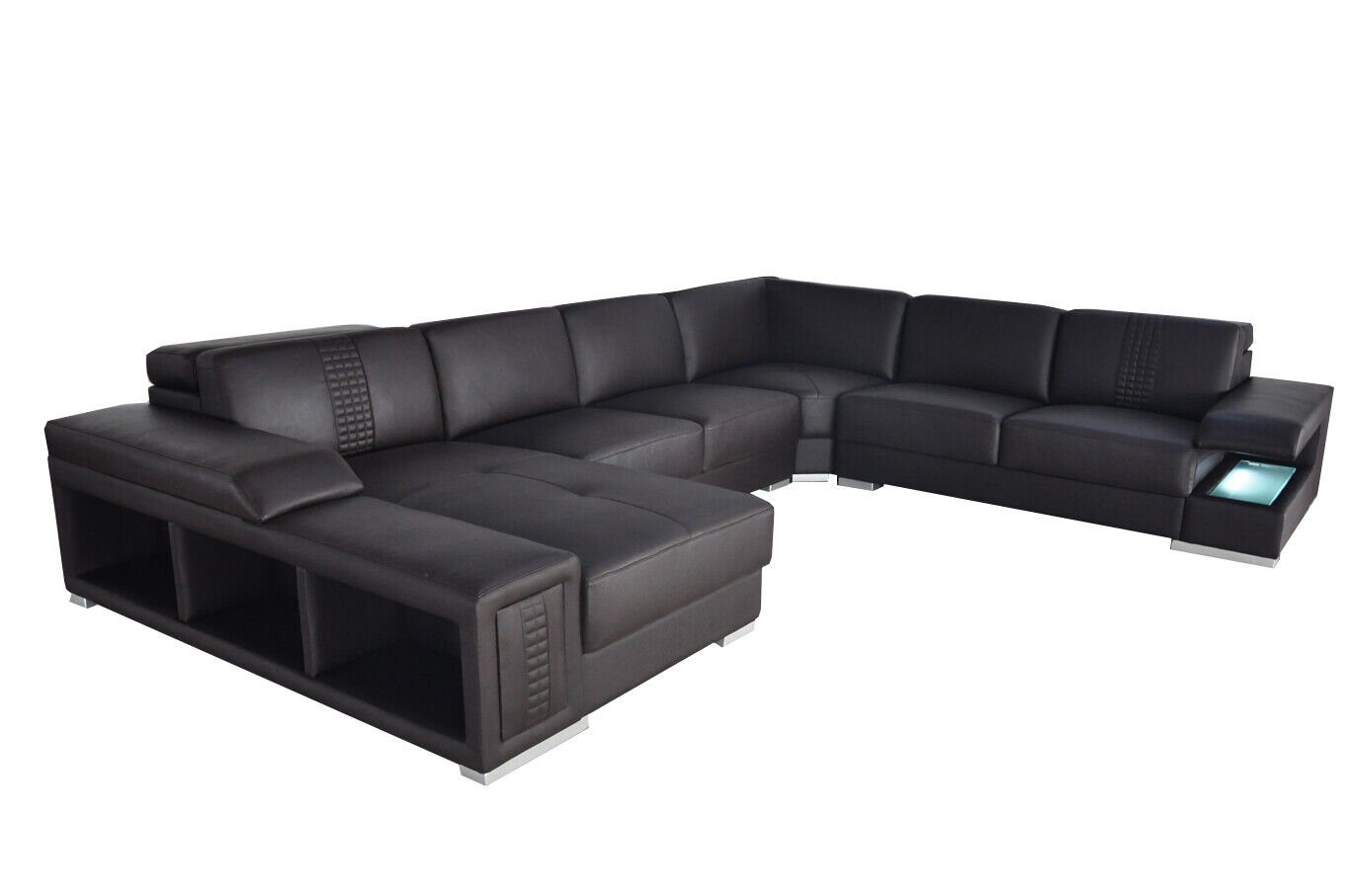 JVmoebel Ecksofa Braun Sofa Ecksofa Garnitur Regal Ledersofa USB Wohnlandschaft Sitz