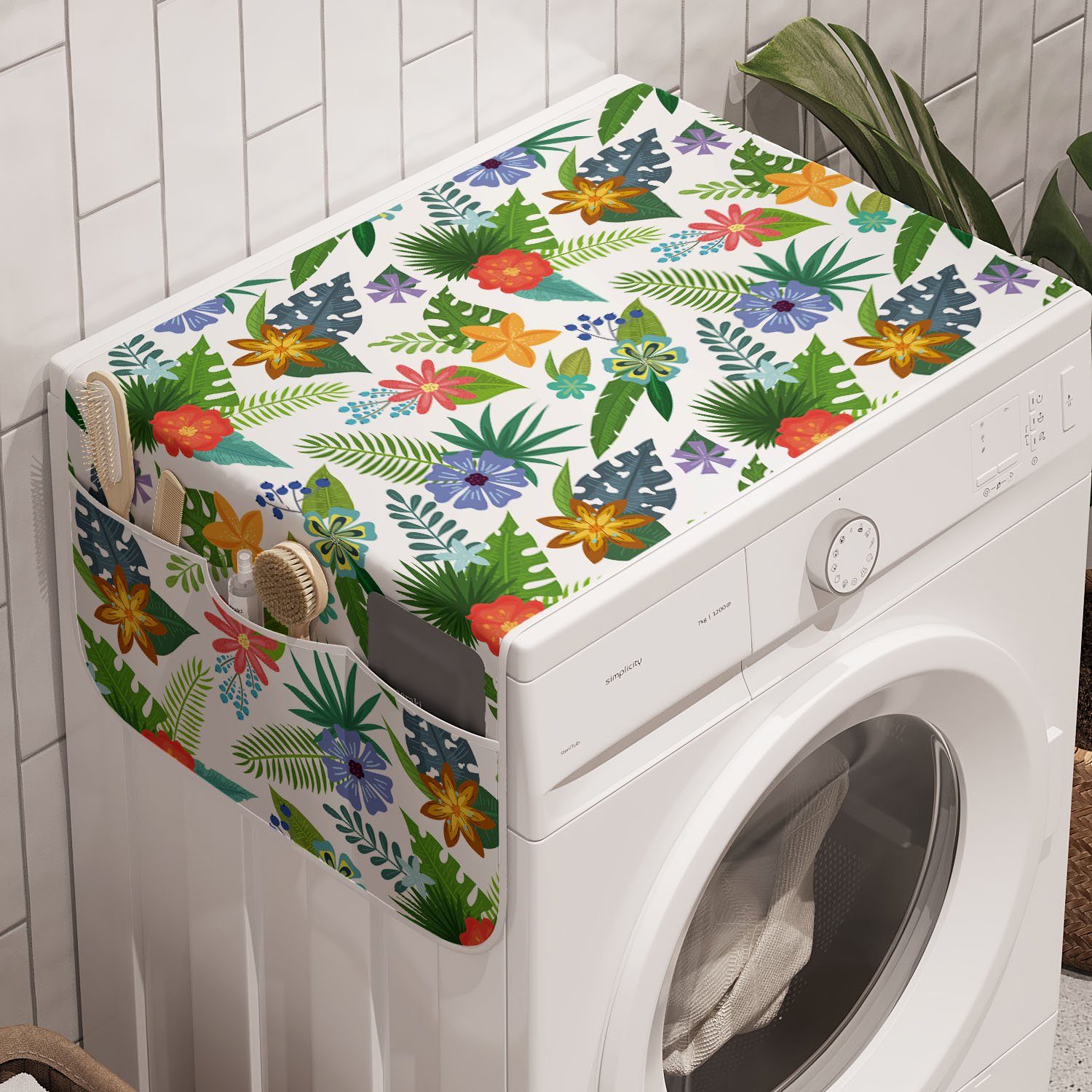 Abakuhaus Badorganizer Anti-Rutsch-Stoffabdeckung für Waschmaschine und Trockner, Blumen Layout von bunten Blumen | Bad-Organizer
