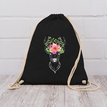 Shirtracer Turnbeutel Hirsch Blumengeweih Hirschgeweih Geweih, Mode für Oktoberfest Tasche