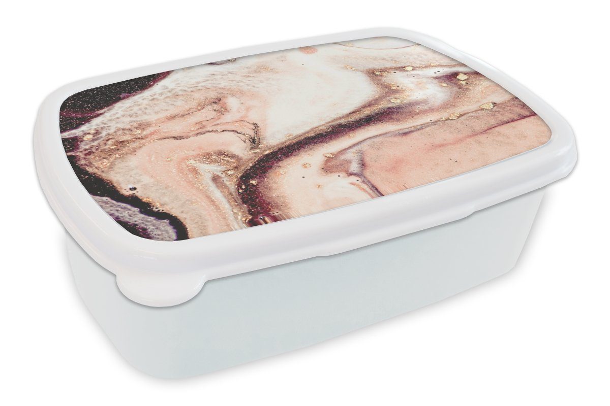 MuchoWow Lunchbox Stein - Marmor - Edelstein - Abstrakt - Natur - Rosa, Kunststoff, (2-tlg), Brotbox für Kinder und Erwachsene, Brotdose, für Jungs und Mädchen weiß
